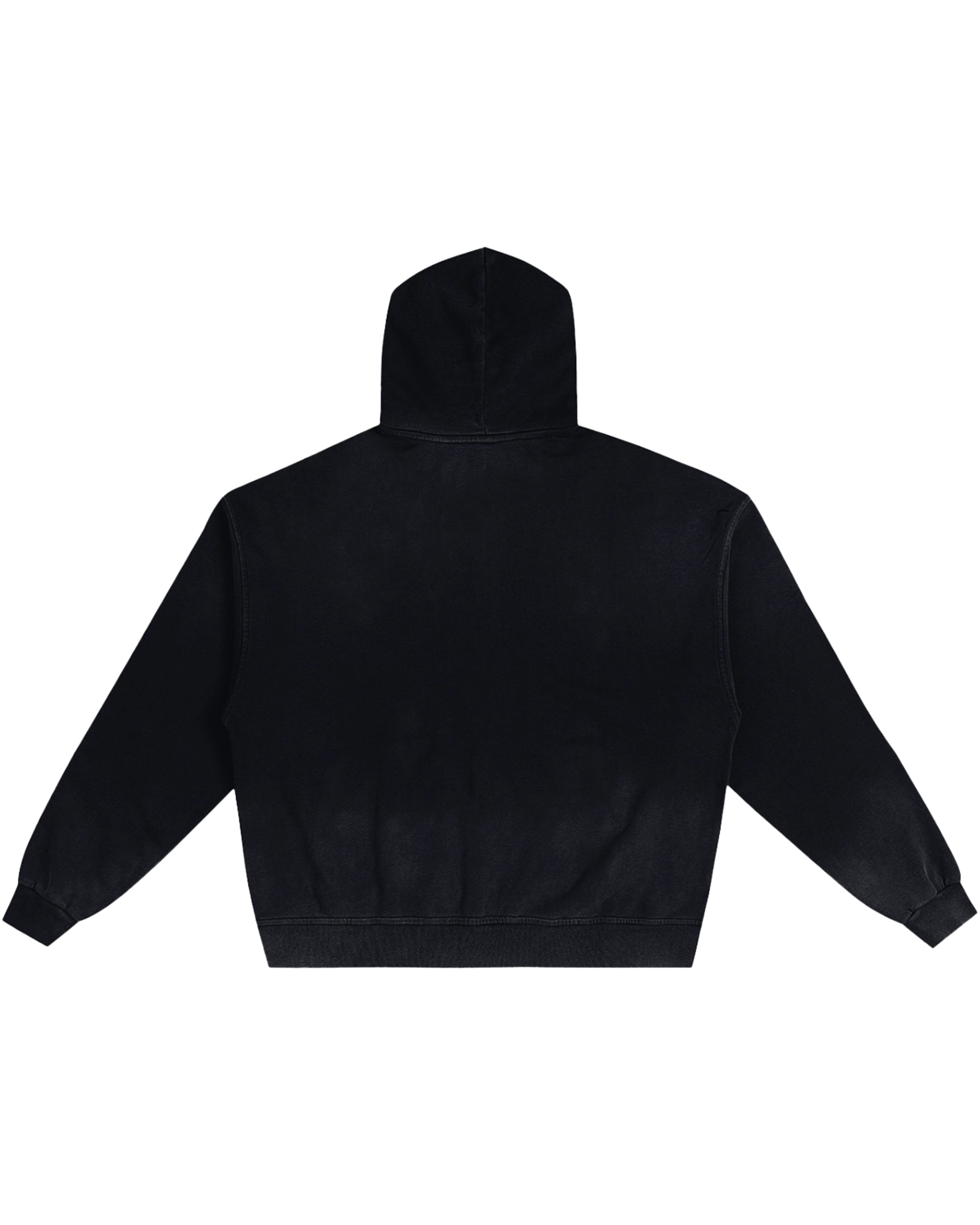 Black Hand-Frayed Sunfade Zip Hoodie Back Mockup - Hanggerrz