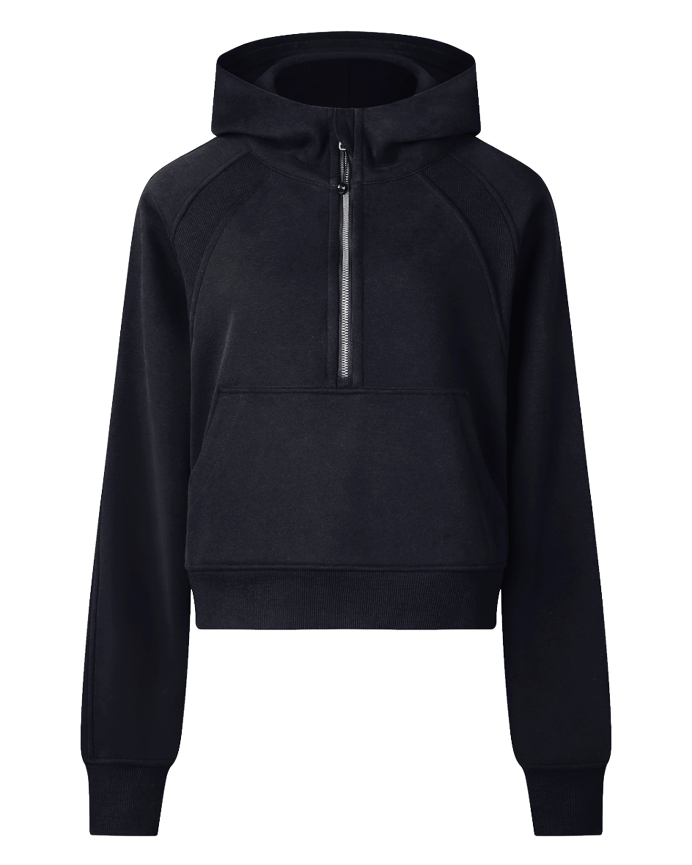 Black Women's Half-Zip Cropped Hoodie Front Mockup - Hanggerrz