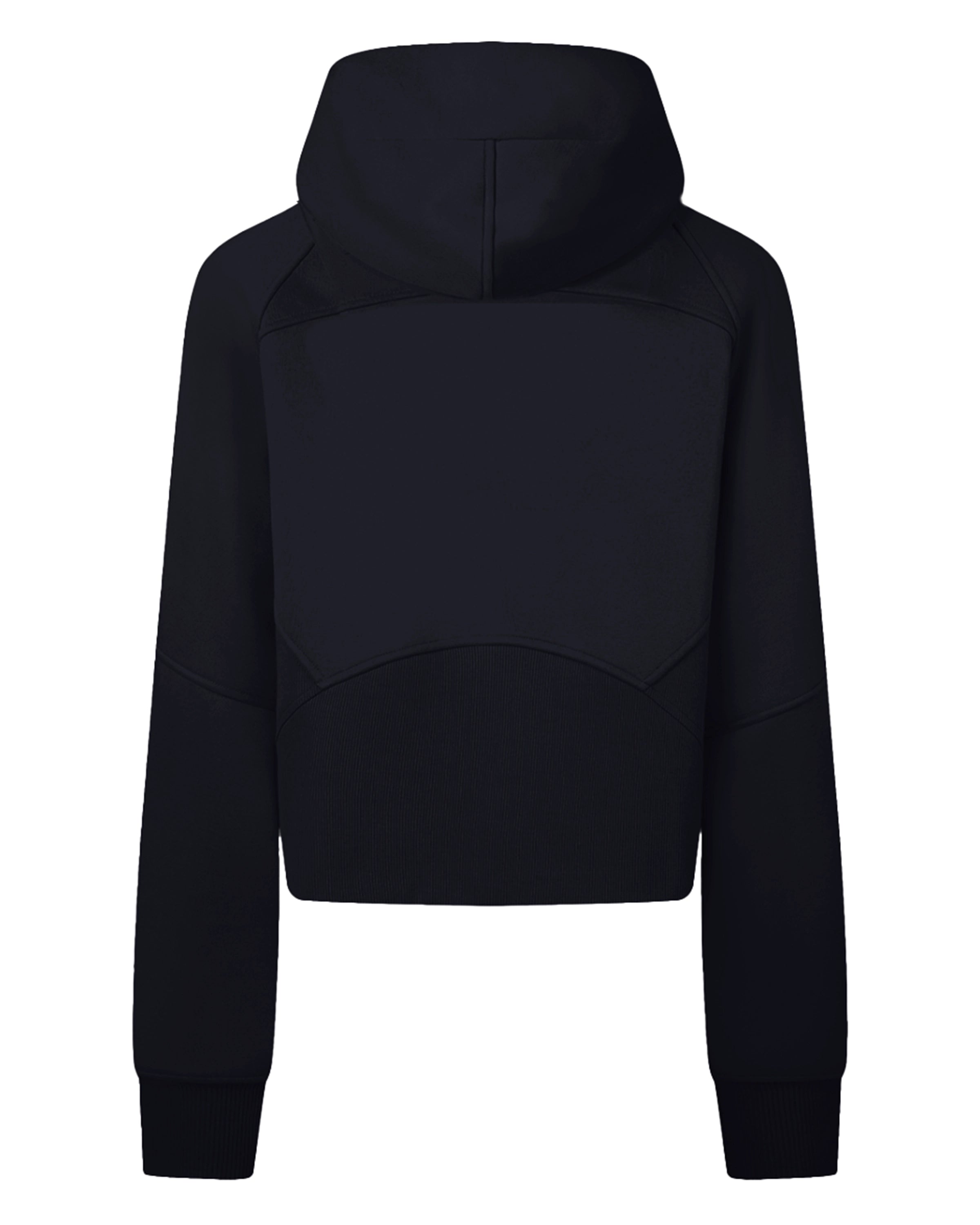 Black Women's Zip-Through Cropped Hoodie Back Mockup - Hanggerrz
