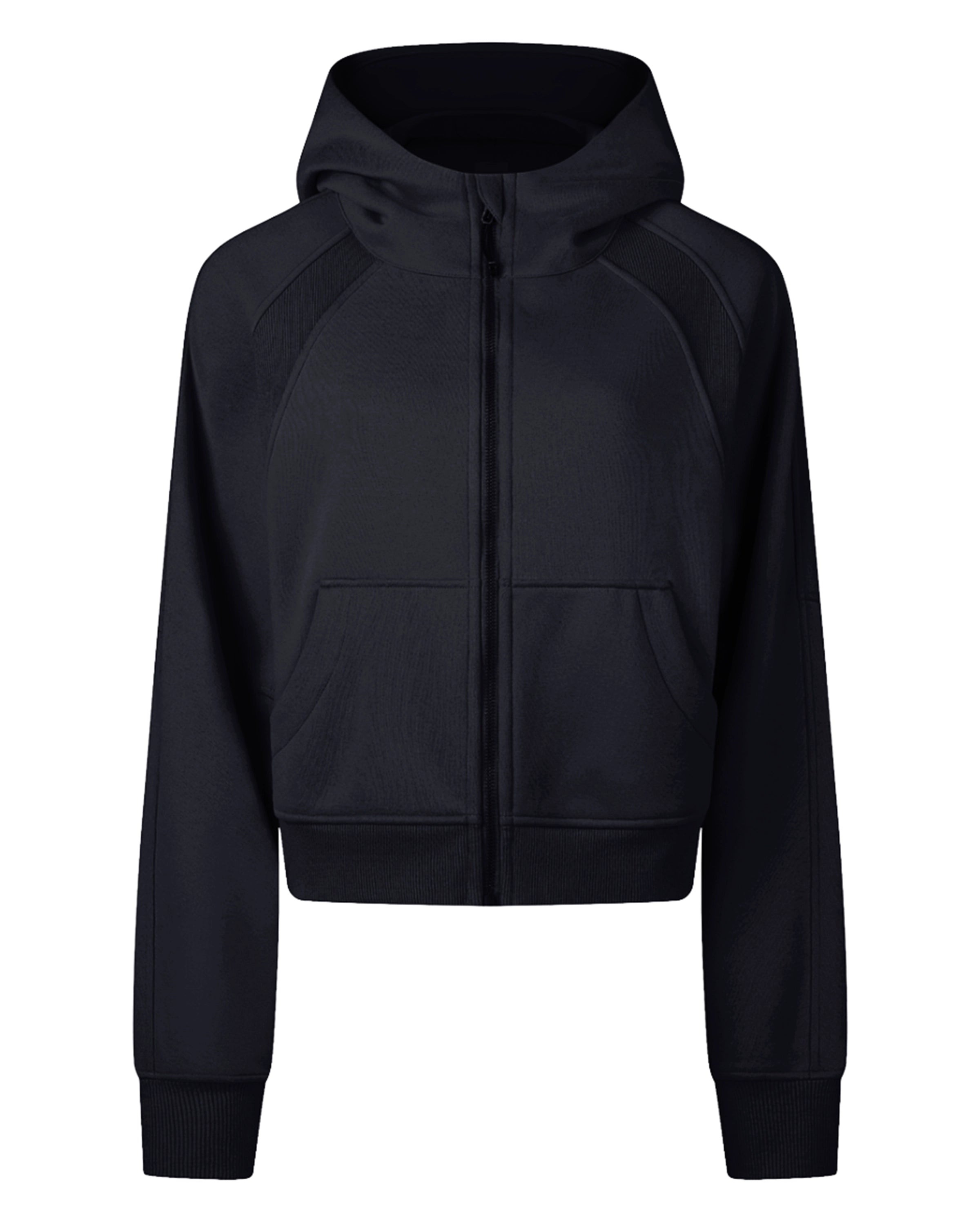 Black Women's Zip-Through Cropped Hoodie Front Mockup - Hanggerrz