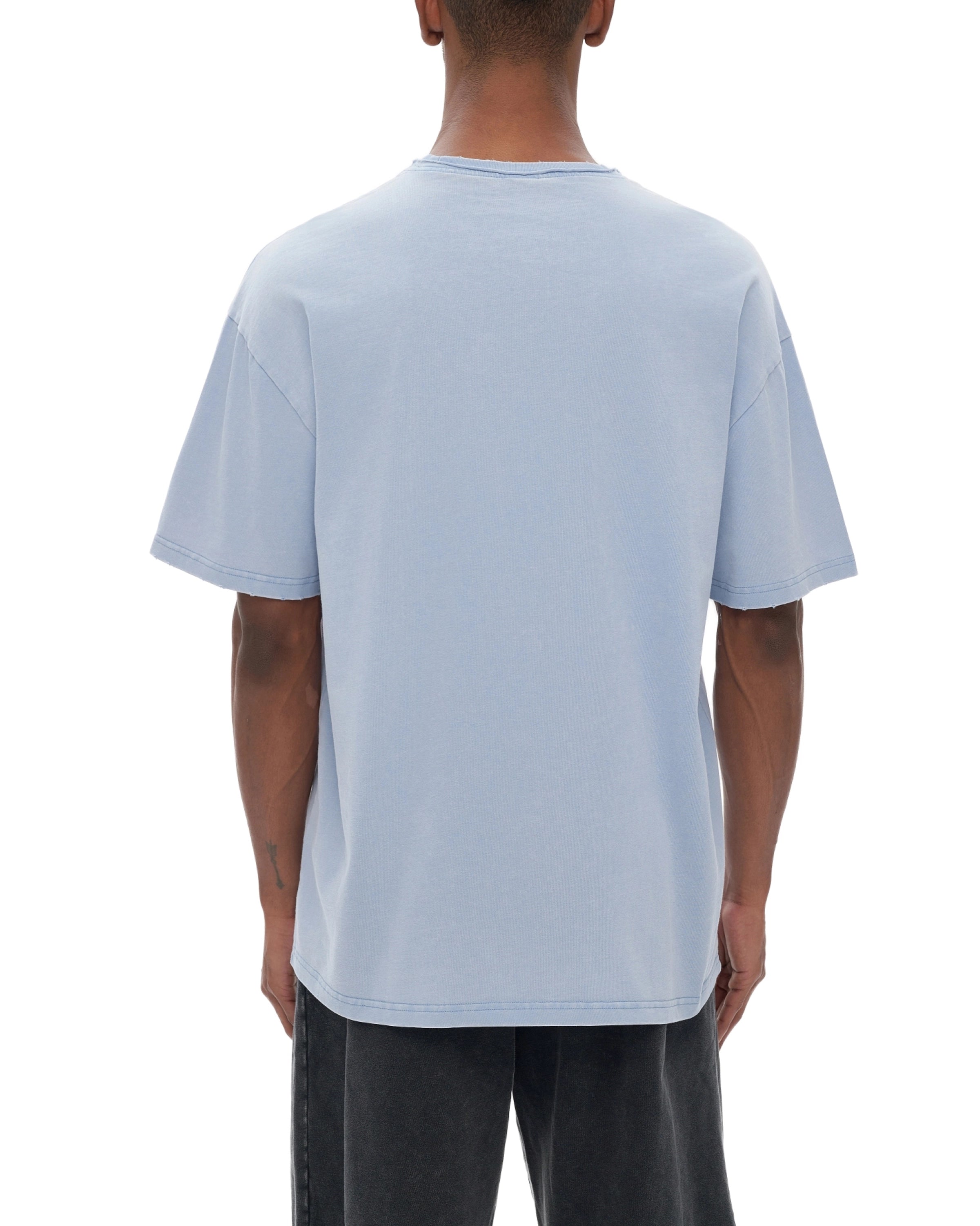 Double Neckline Scattered Edge Frayed Vintage Washed T-Shirt - Hanggerrz