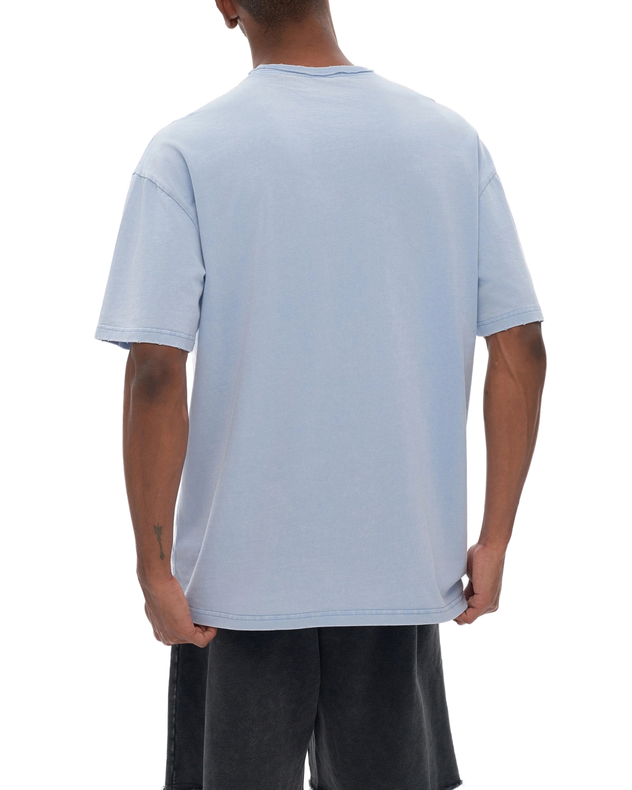 Double Neckline Scattered Edge Frayed Vintage Washed T-Shirt - Hanggerrz