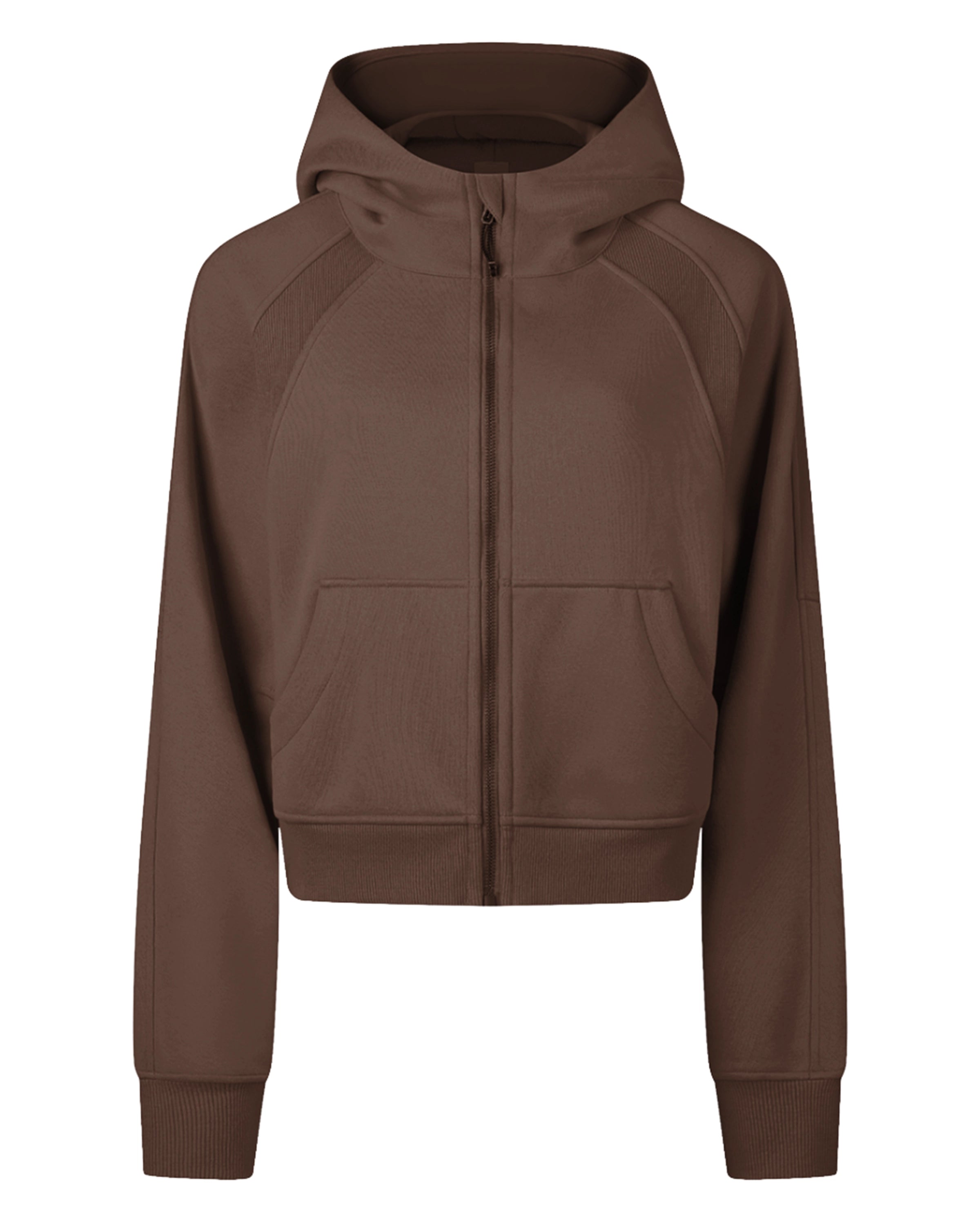 Brown Women's Zip-Through Cropped Hoodie Front Mockup - Hanggerrz