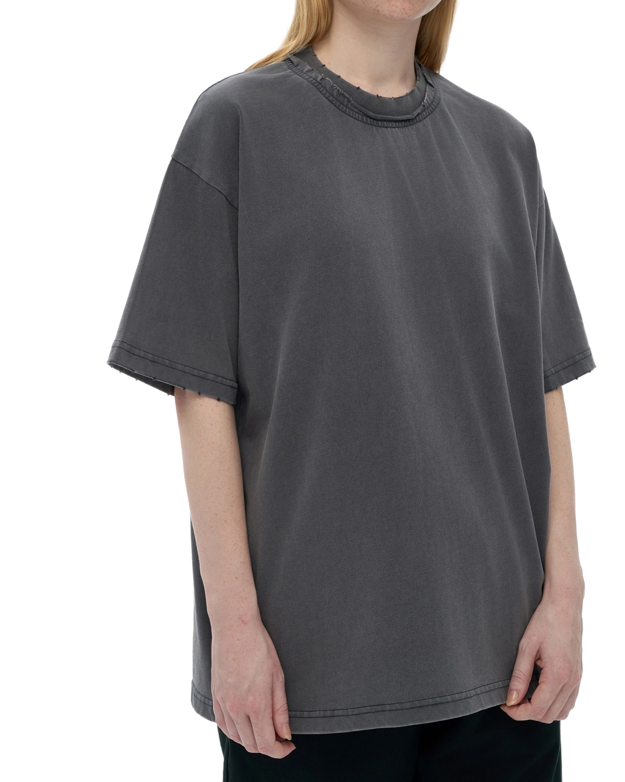 Double Neckline Scattered Edge Frayed Vintage Washed T-Shirt - Hanggerrz