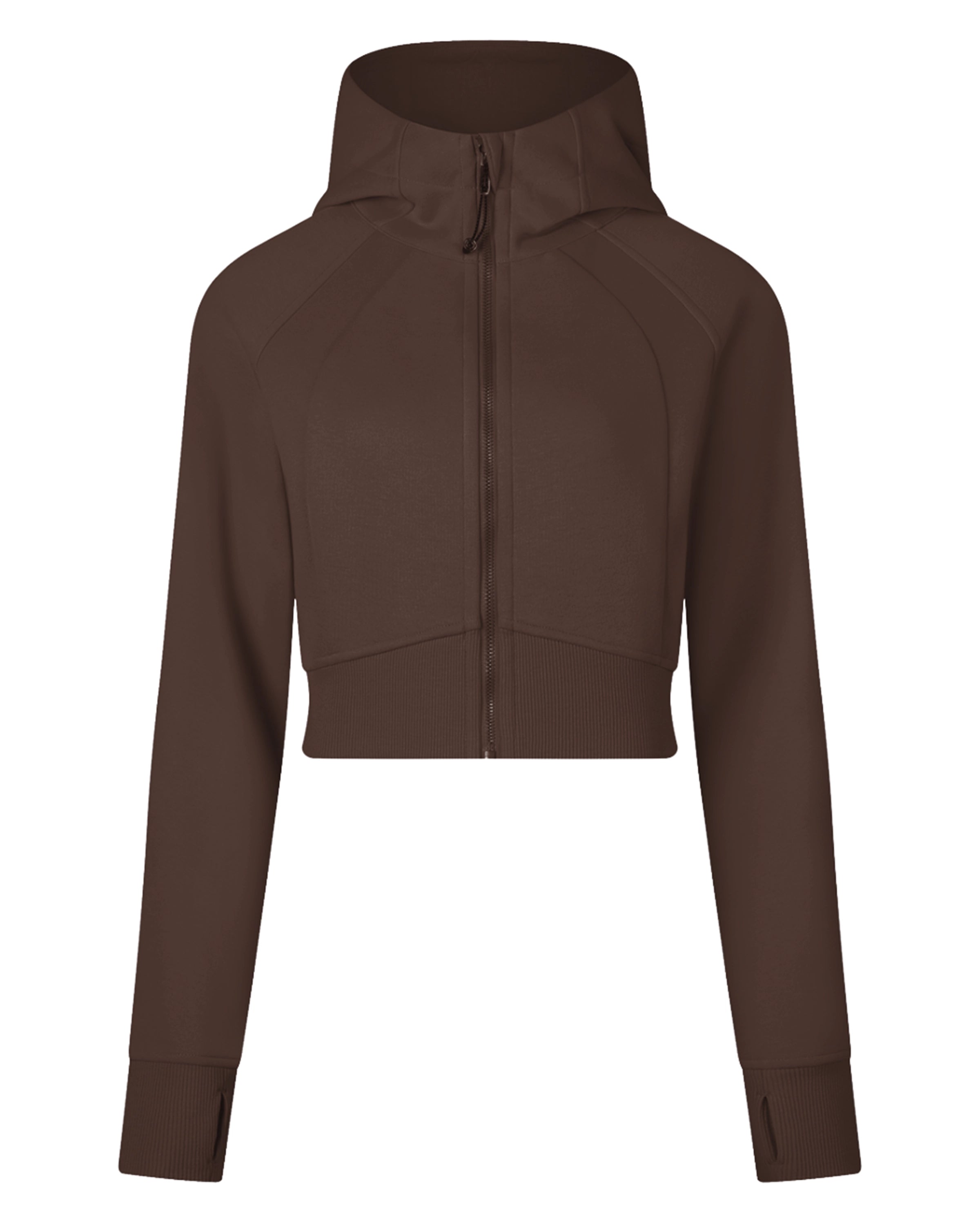 Coffee Cropped Zip-Through Hoodie For Women Front Mockup - Hanggerrz
