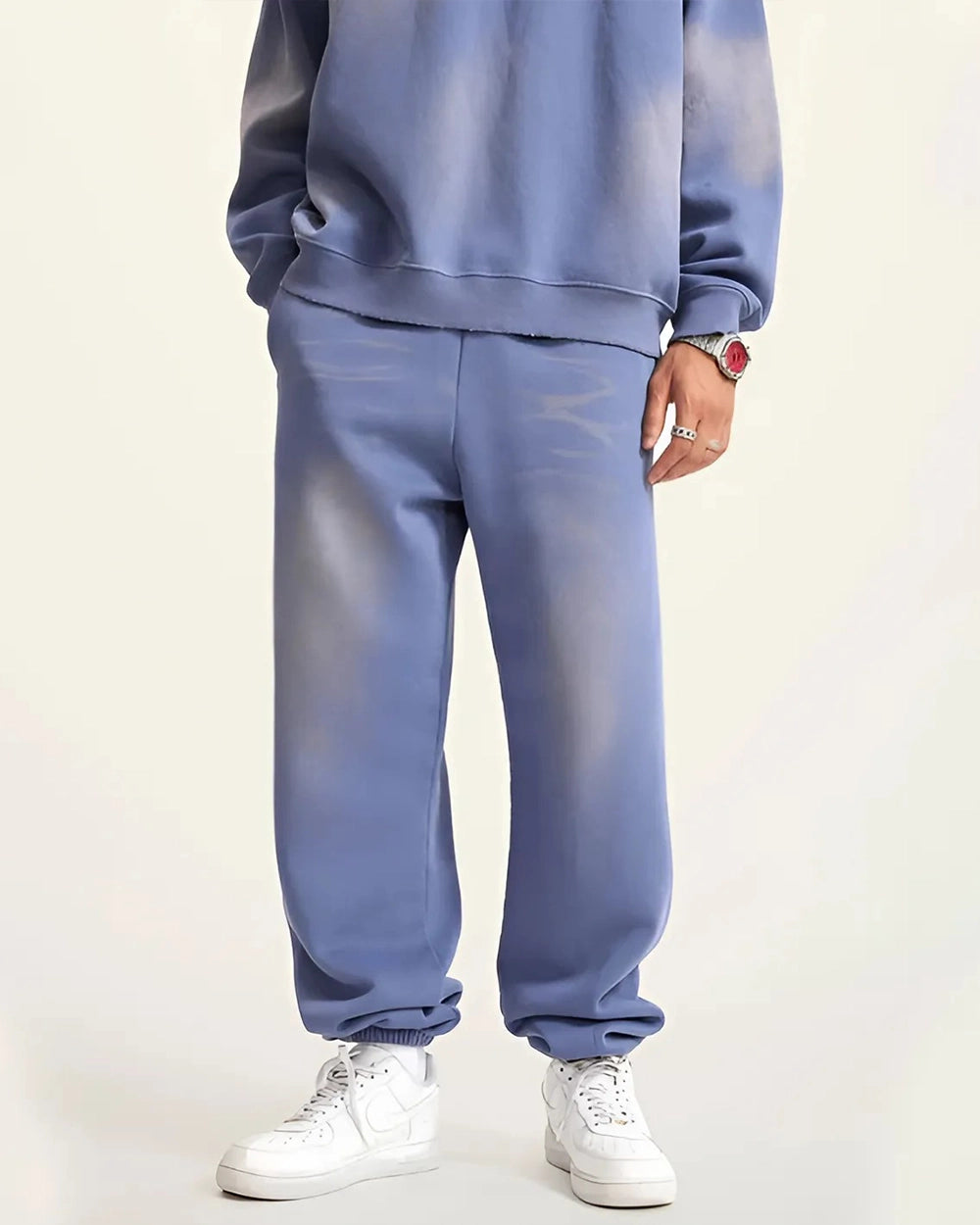 Denim Blue Streetwear Sunfade Fleeced Jogger - Hanggerrz