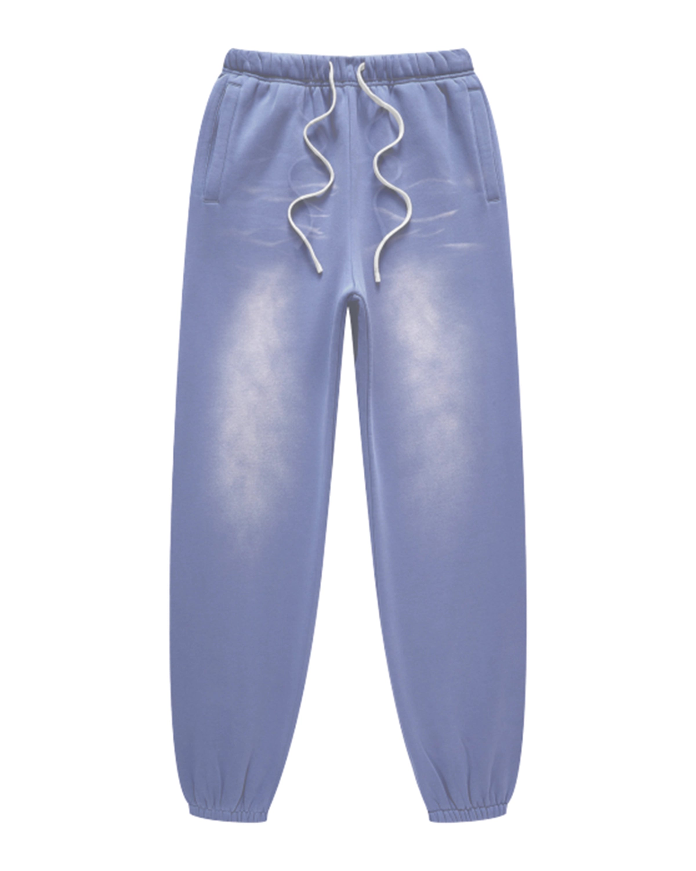 Denim Blue Streetwear Sunfade Fleeced Jogger Front Mockup - Hanggerrz