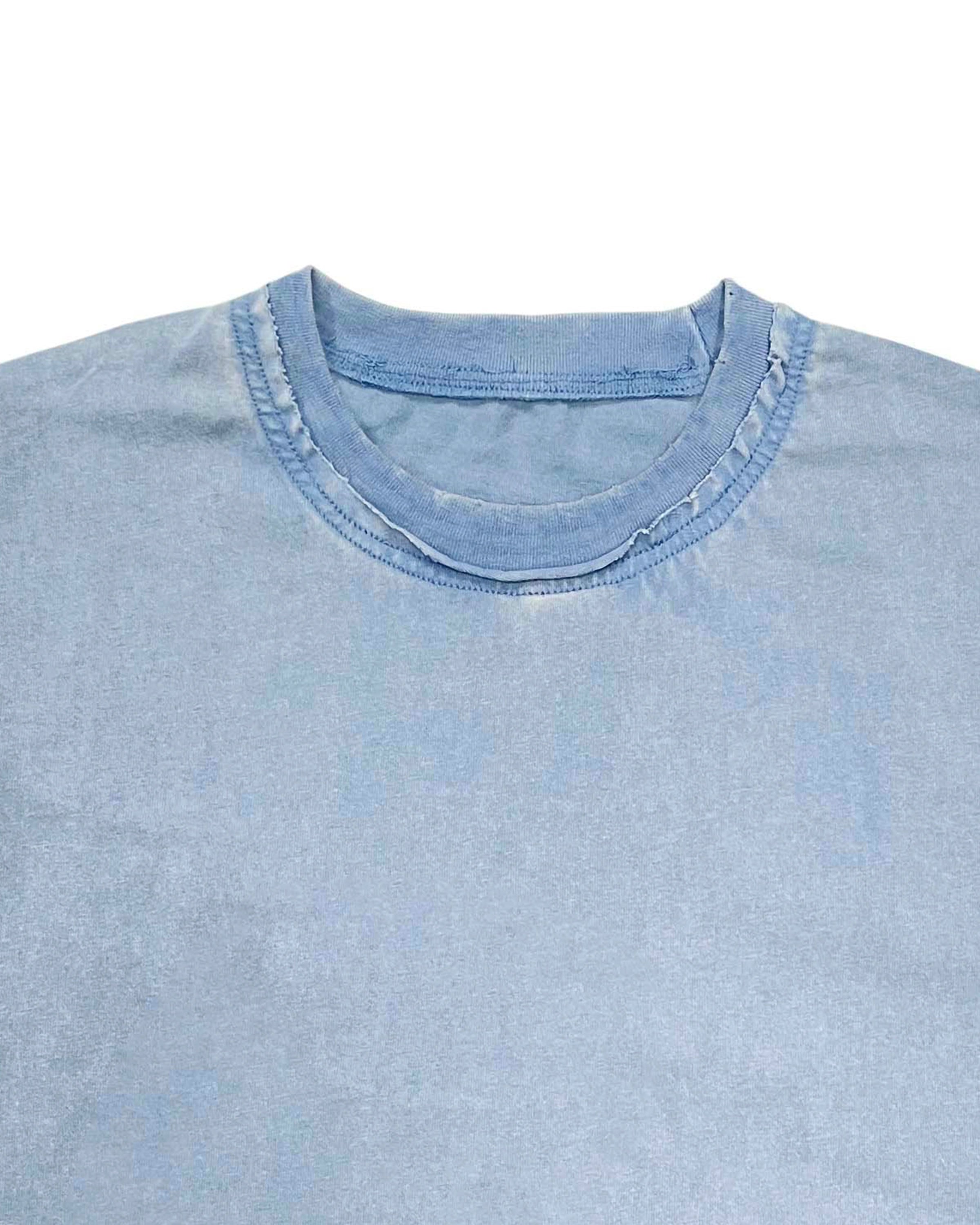 Double Neckline Scattered Edge Frayed Vintage Washed T-Shirt - Hanggerrz