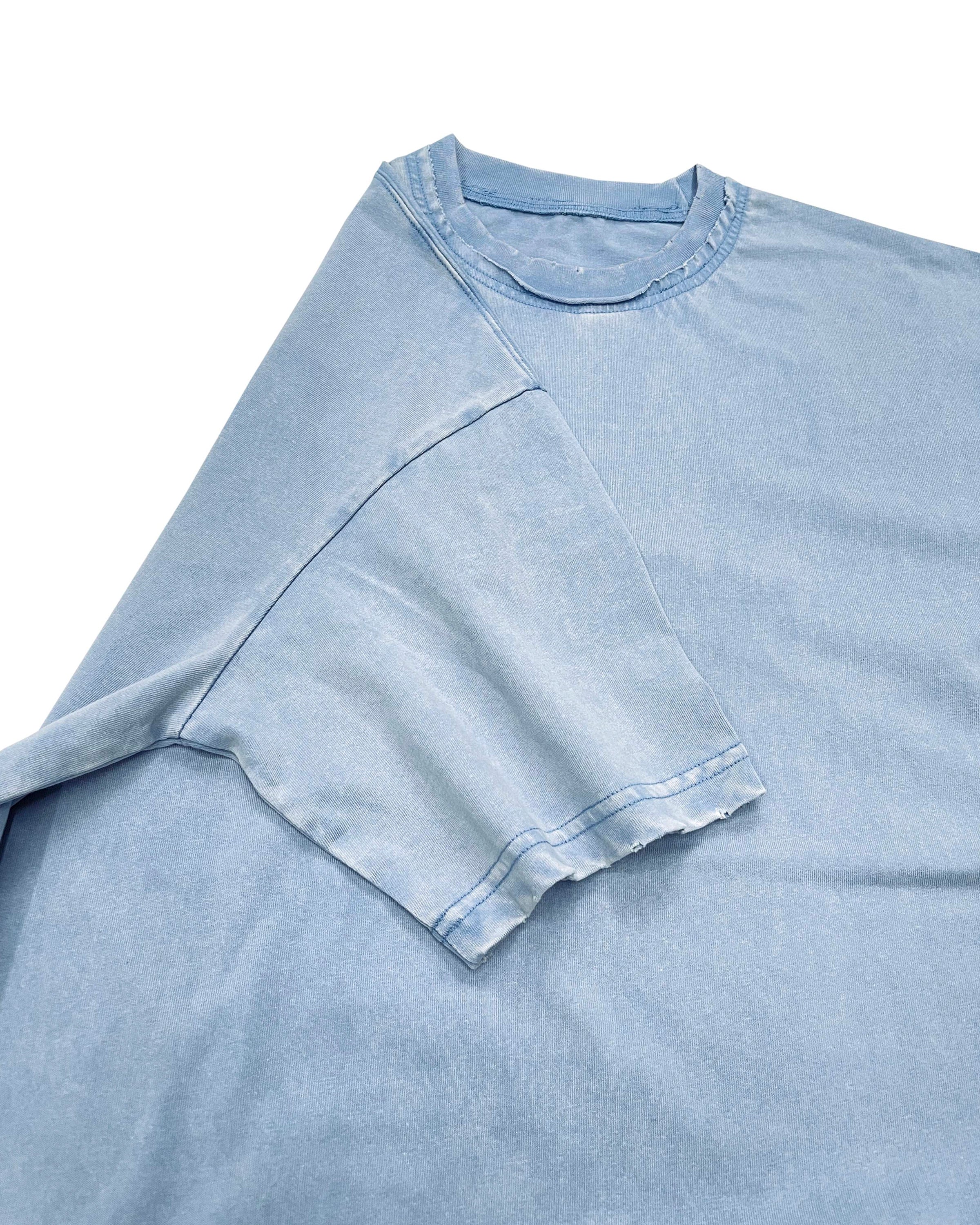 Double Neckline Scattered Edge Frayed Vintage Washed T-Shirt - Hanggerrz
