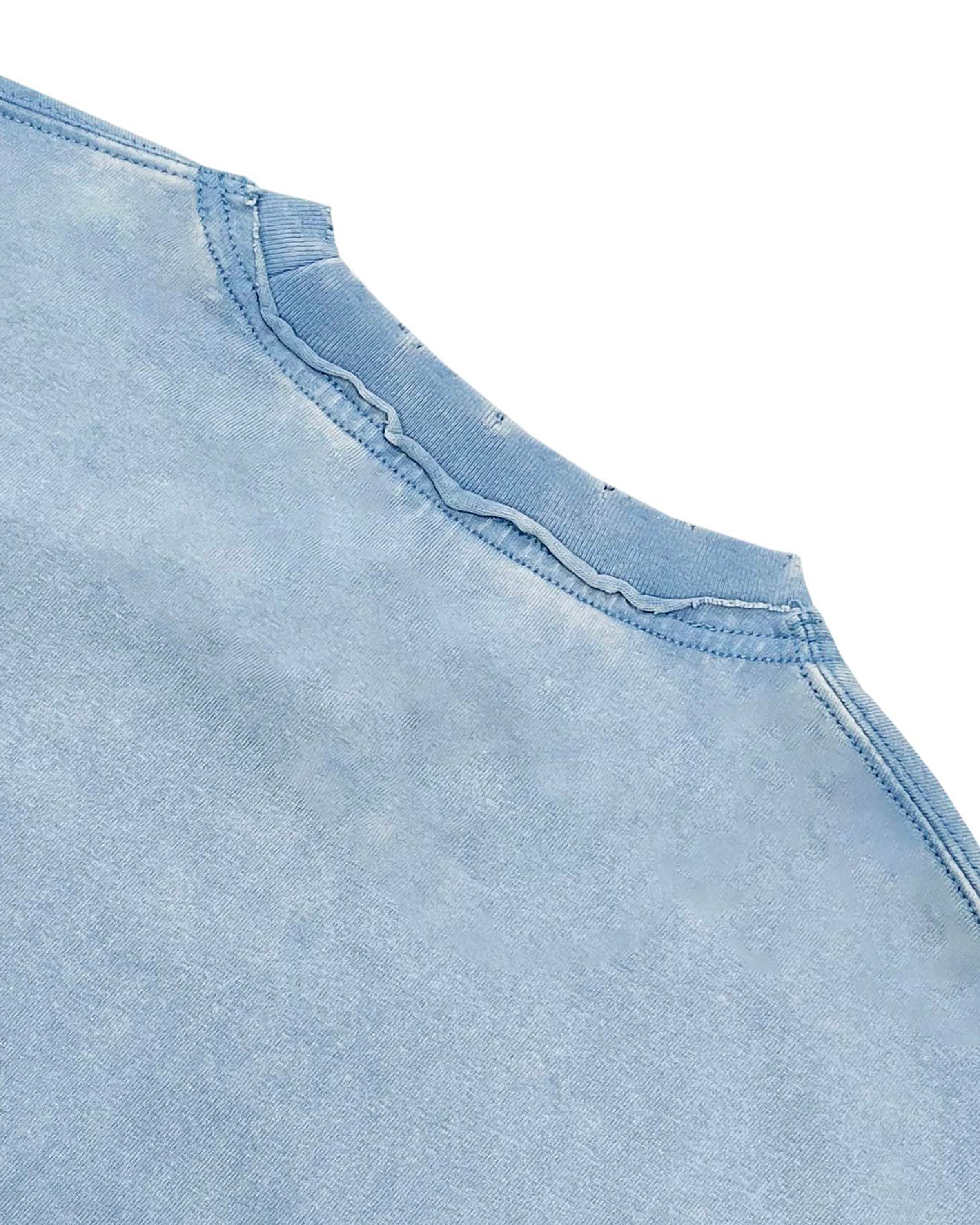 Double Neckline Scattered Edge Frayed Vintage Washed T-Shirt - Hanggerrz