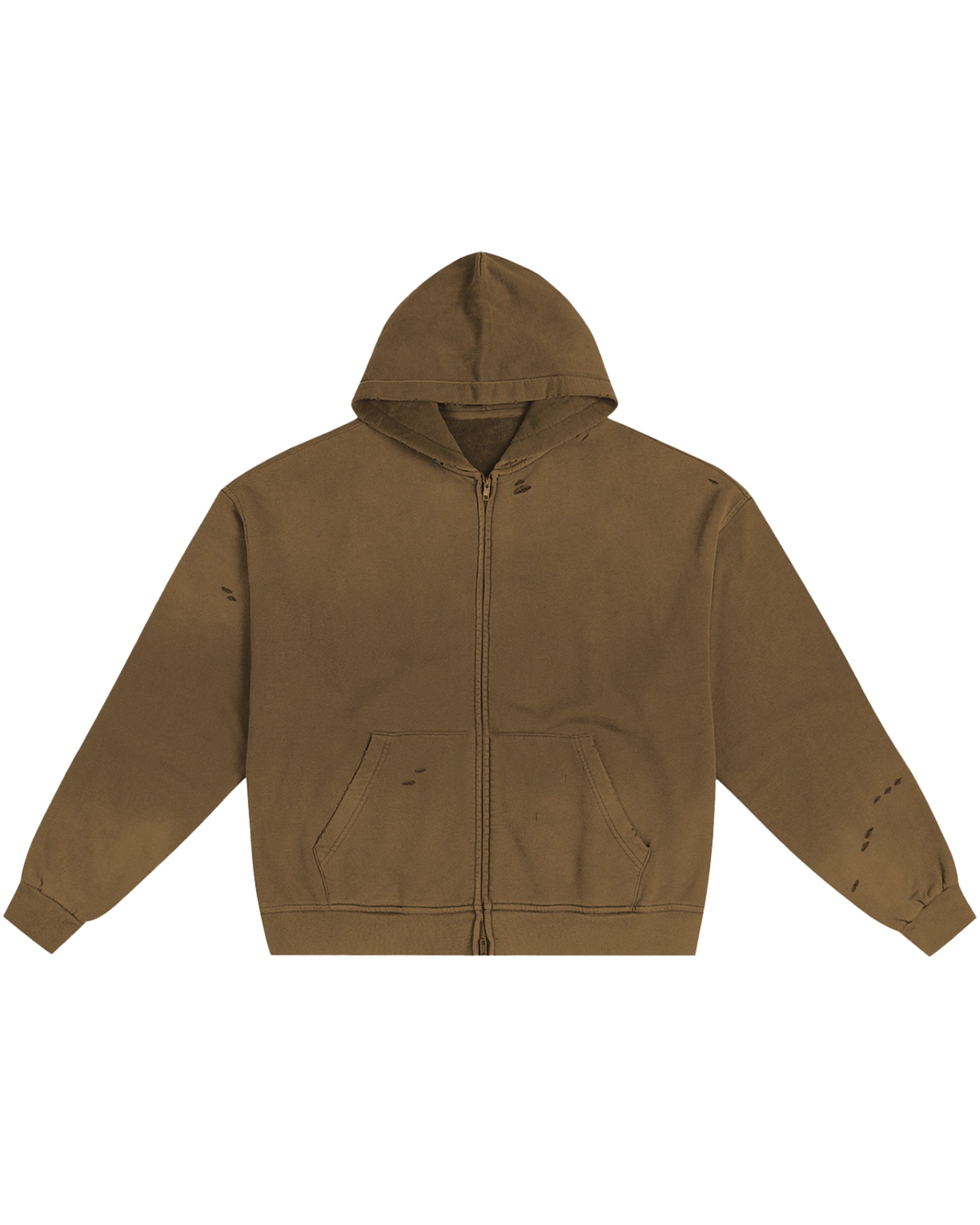 Gray Green Hand-Frayed Sunfade Zip Hoodie Front Mockup - Hanggerrz