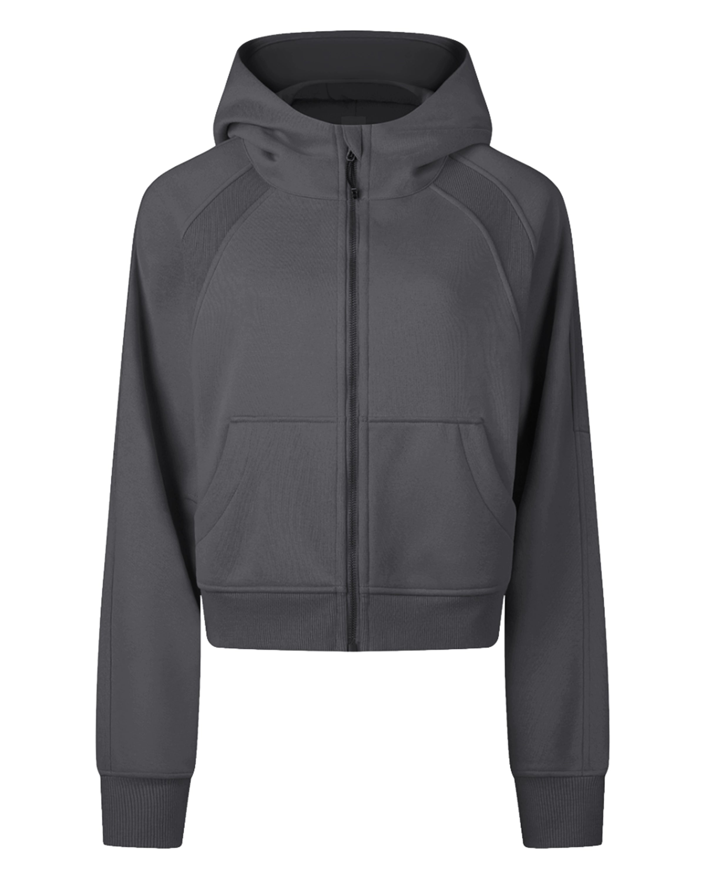 Gray Women's Zip-Through Cropped Hoodie Front Mockup - Hanggerrz