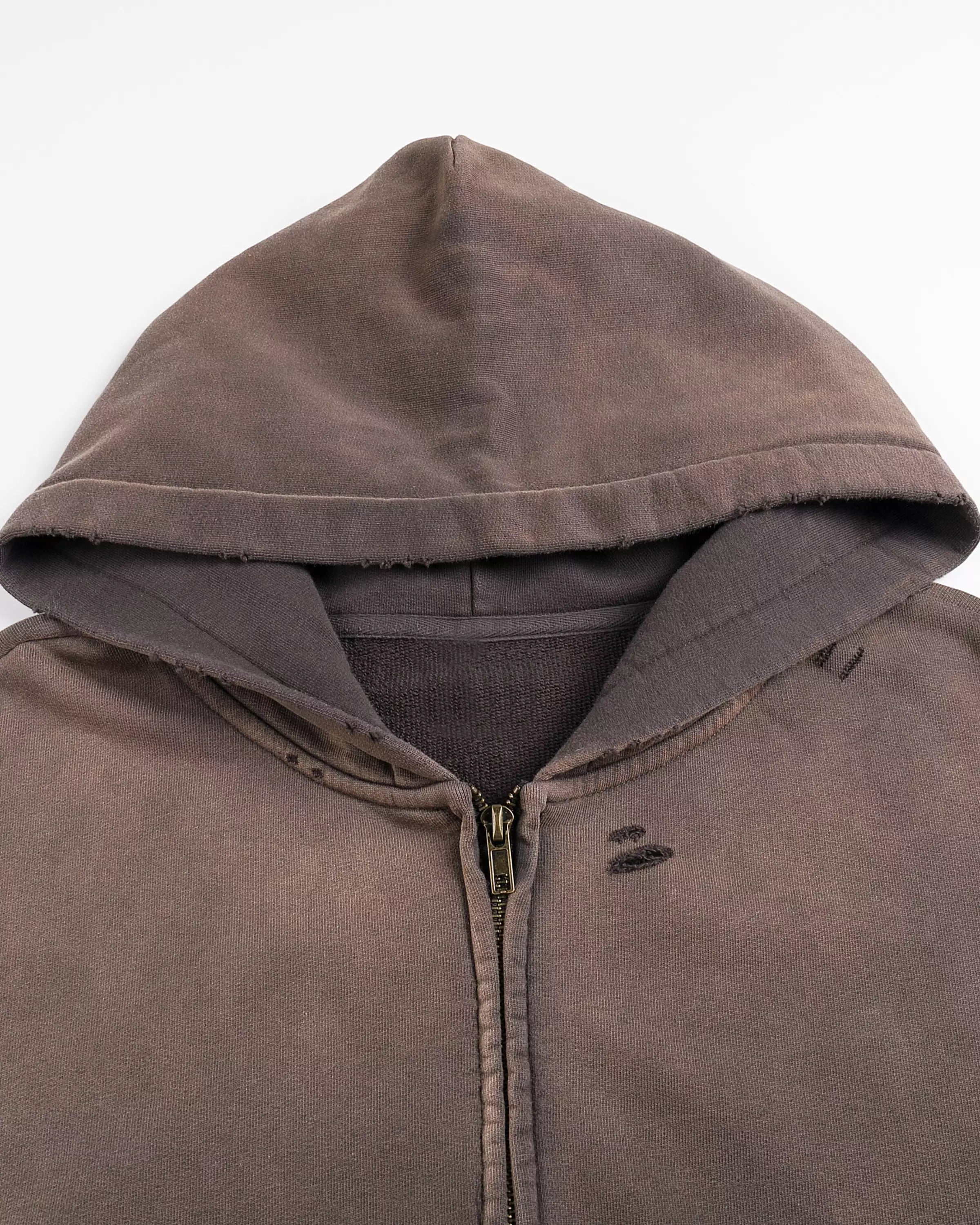 Hand-Frayed Sunfade Zip Hoodie Hood - Hanggerrz