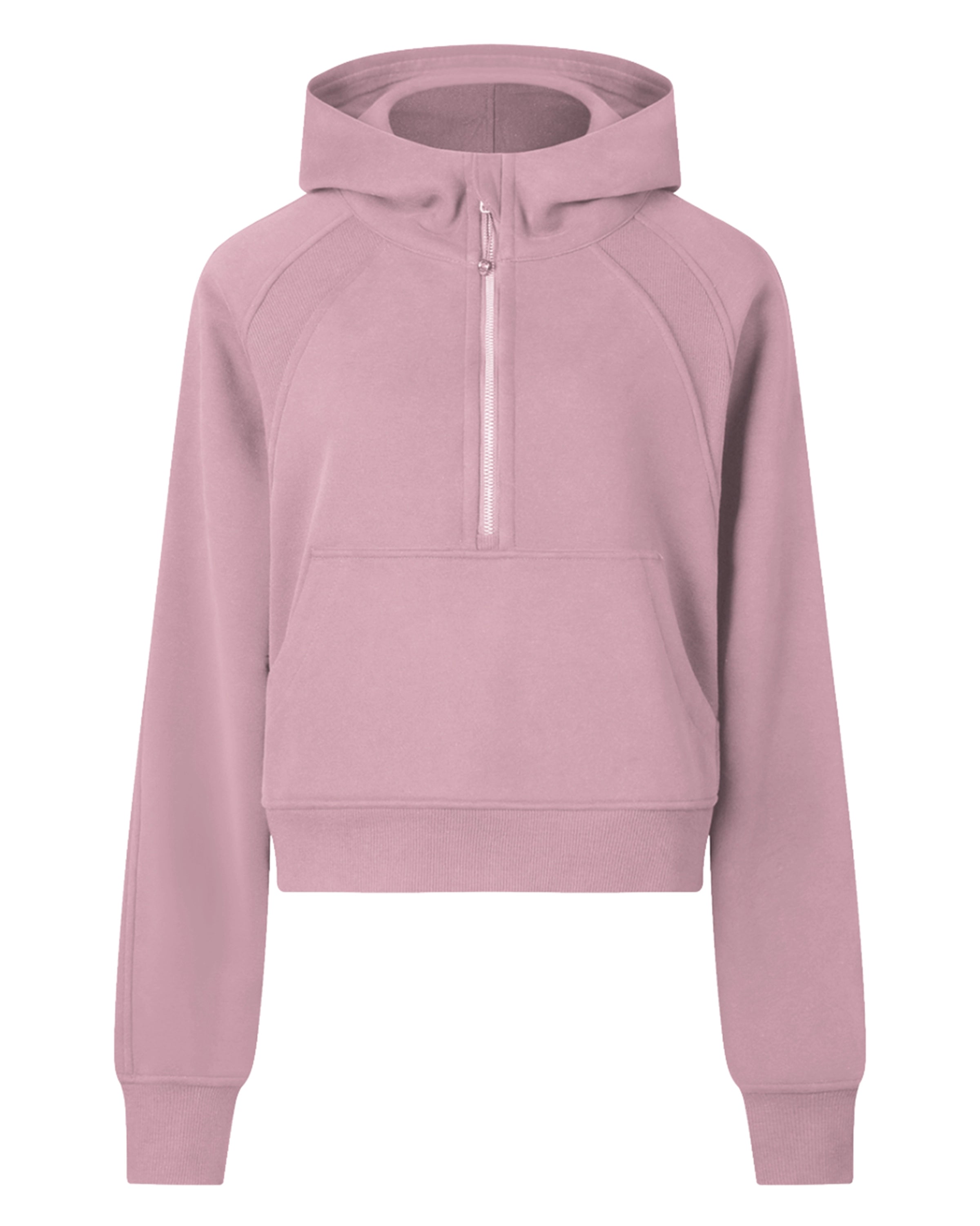Pink Women's Half-Zip Cropped Hoodie Front Mockup - Hanggerrz