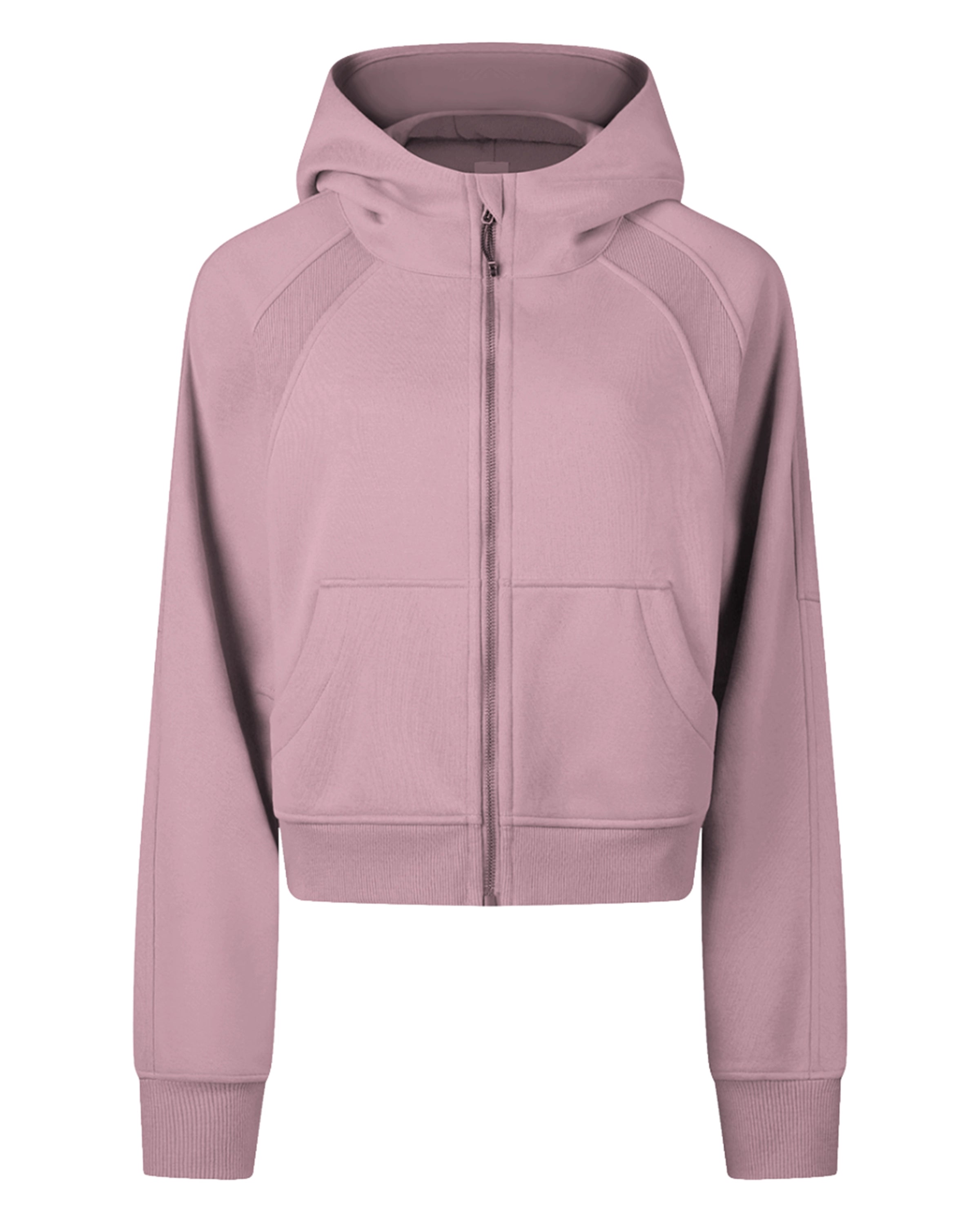 Pink Women's Zip-Through Cropped Hoodie Front Mockup - Hanggerrz
