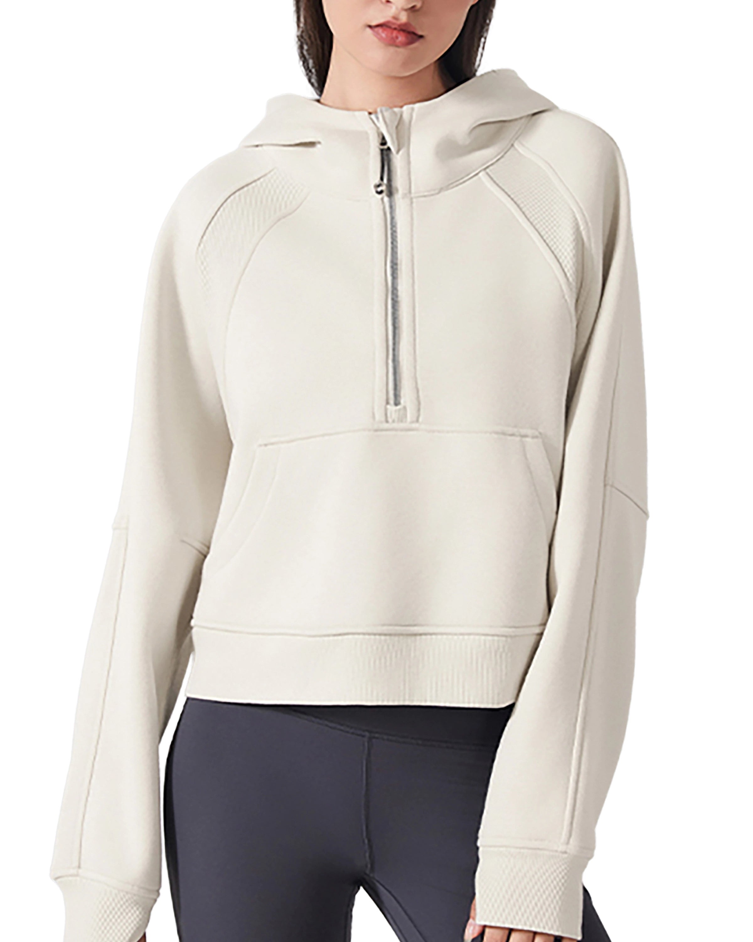 Apricot Women's Half-Zip Cropped Hoodie Front Look - Hanggerrz
