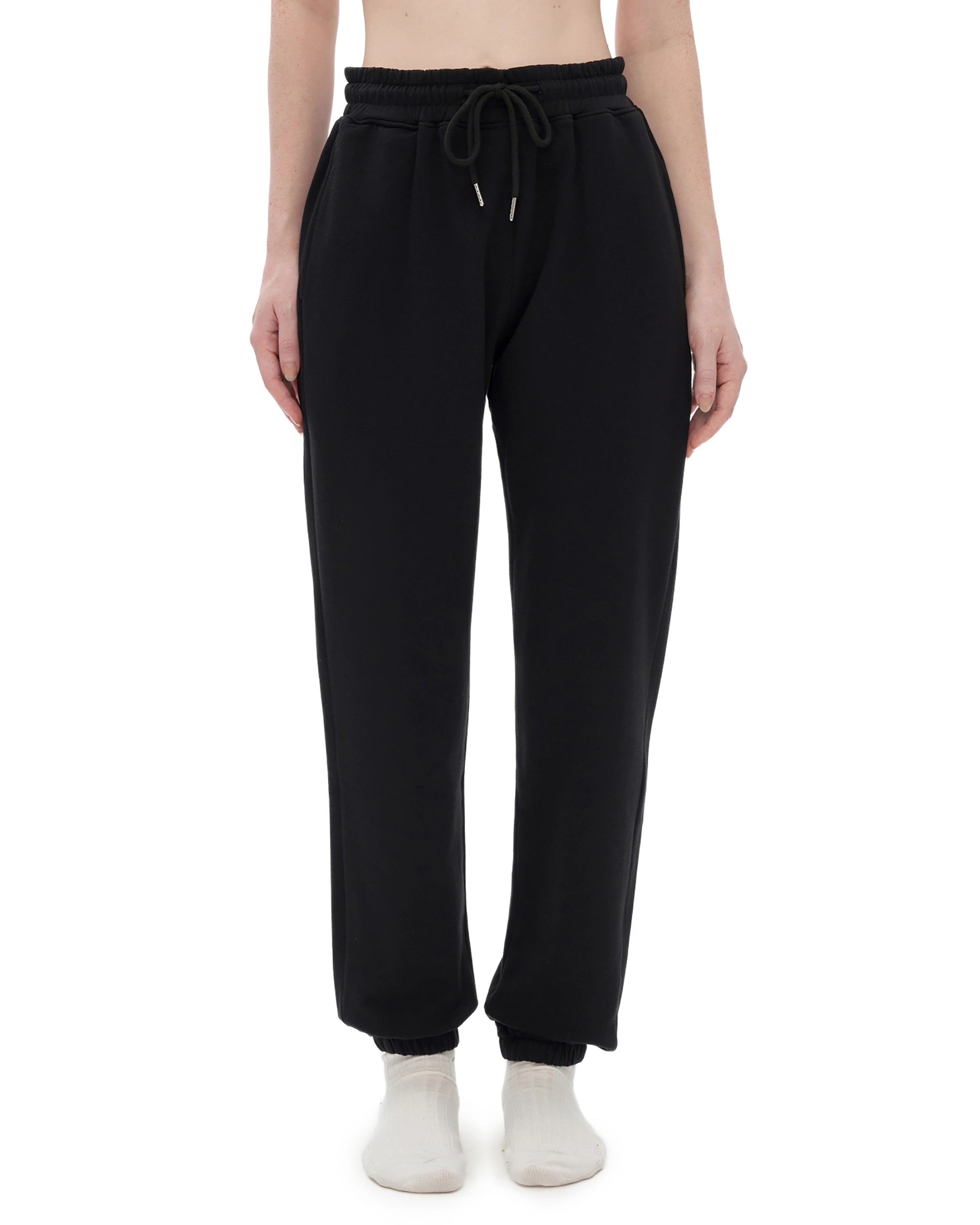 Black Elastic Waist Cotton Joggers Front Look - Hanggerrz