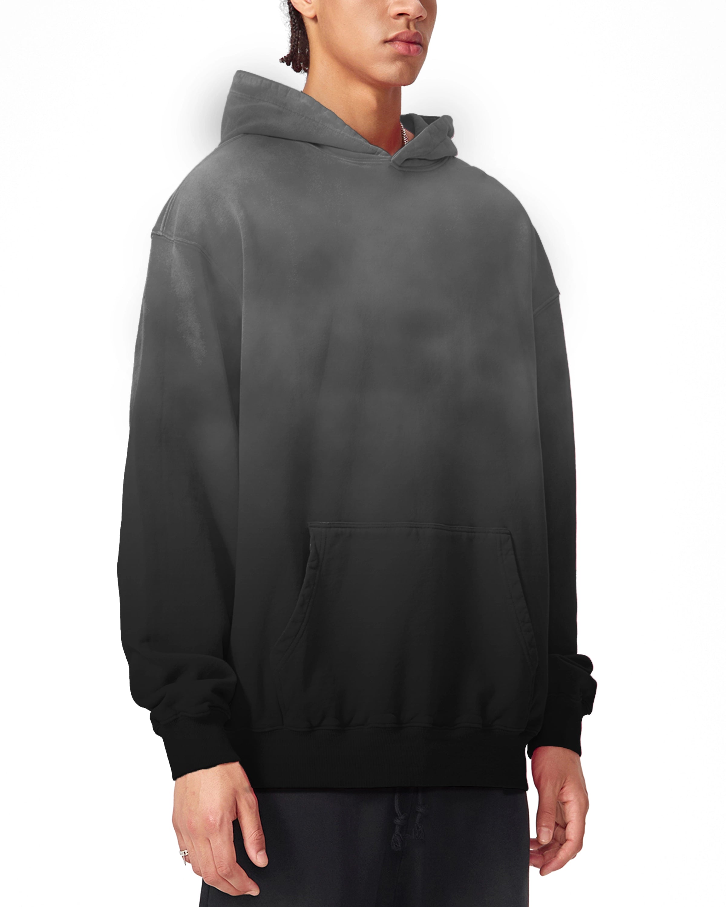 Black Heavyweight Sunfade Oversized Hoodie Front - Hanggerrz