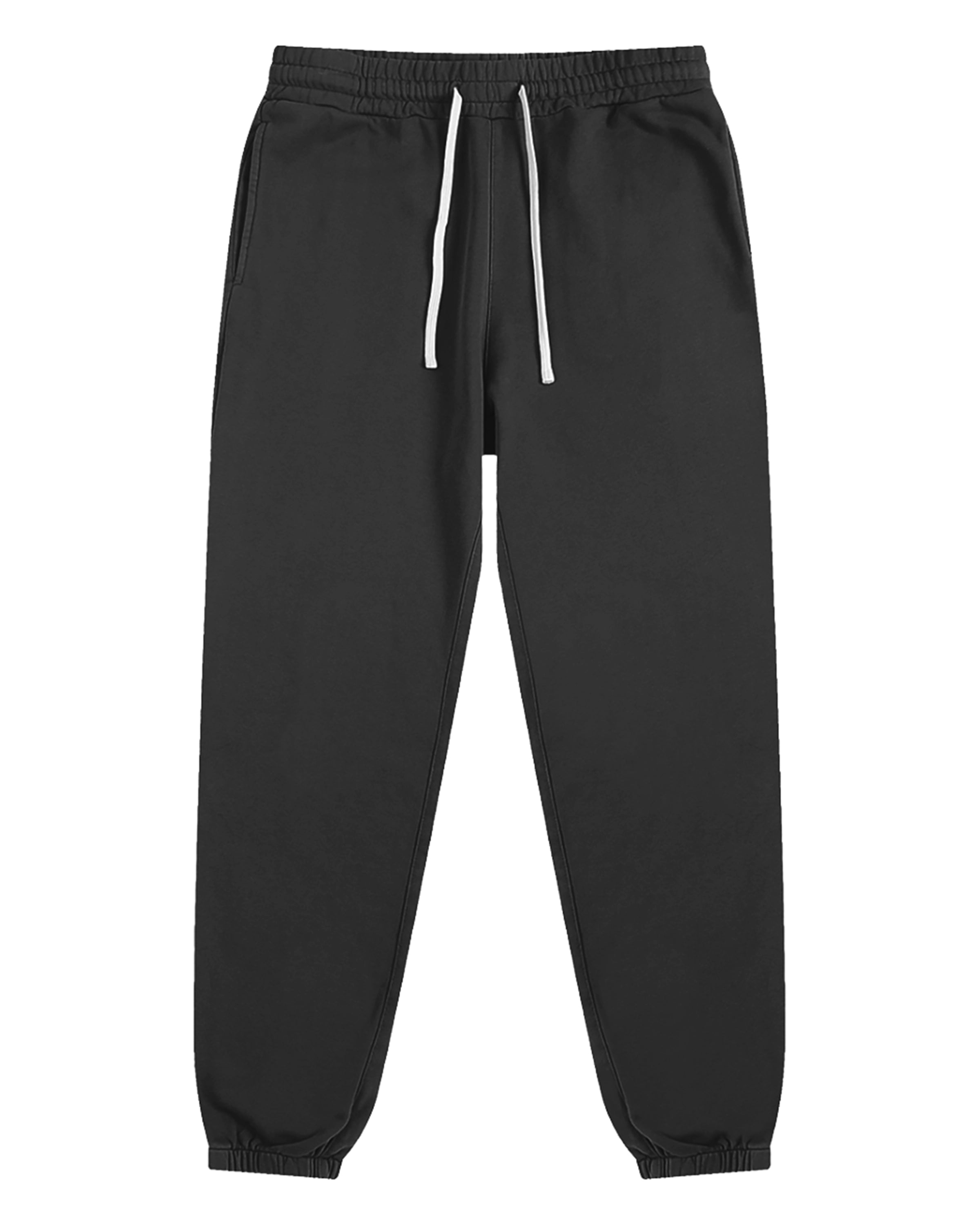 Black Pure Cotton Essential Unisex Joggers Front Mockup - Hanggerrz