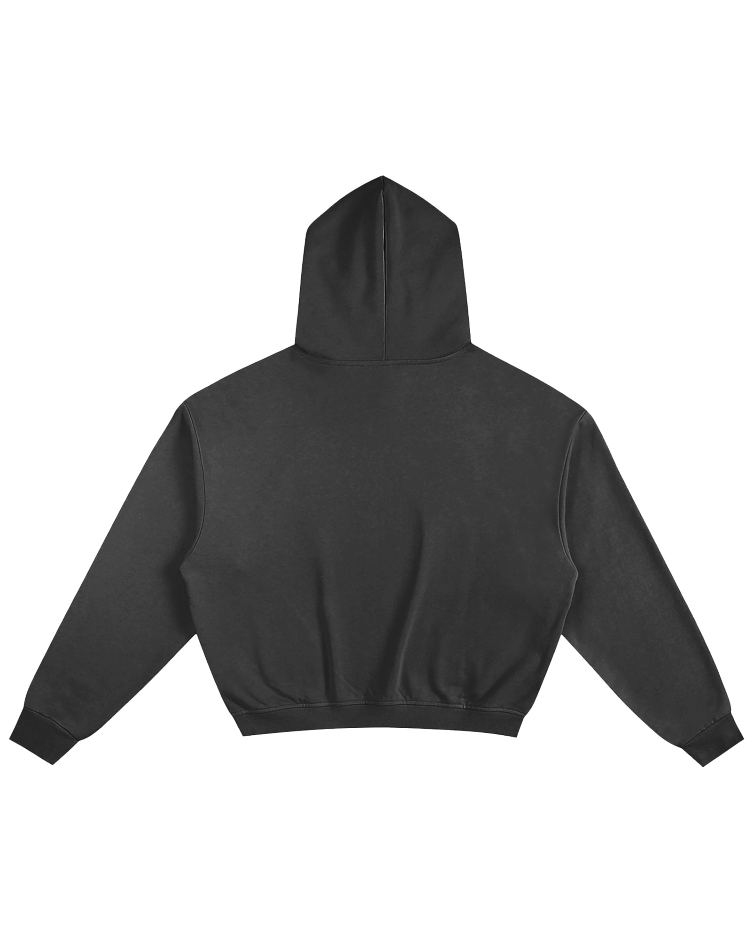 Black Streetwear Drop Shoulder Boxy Hoodie Back Mockup - Hanggerrz