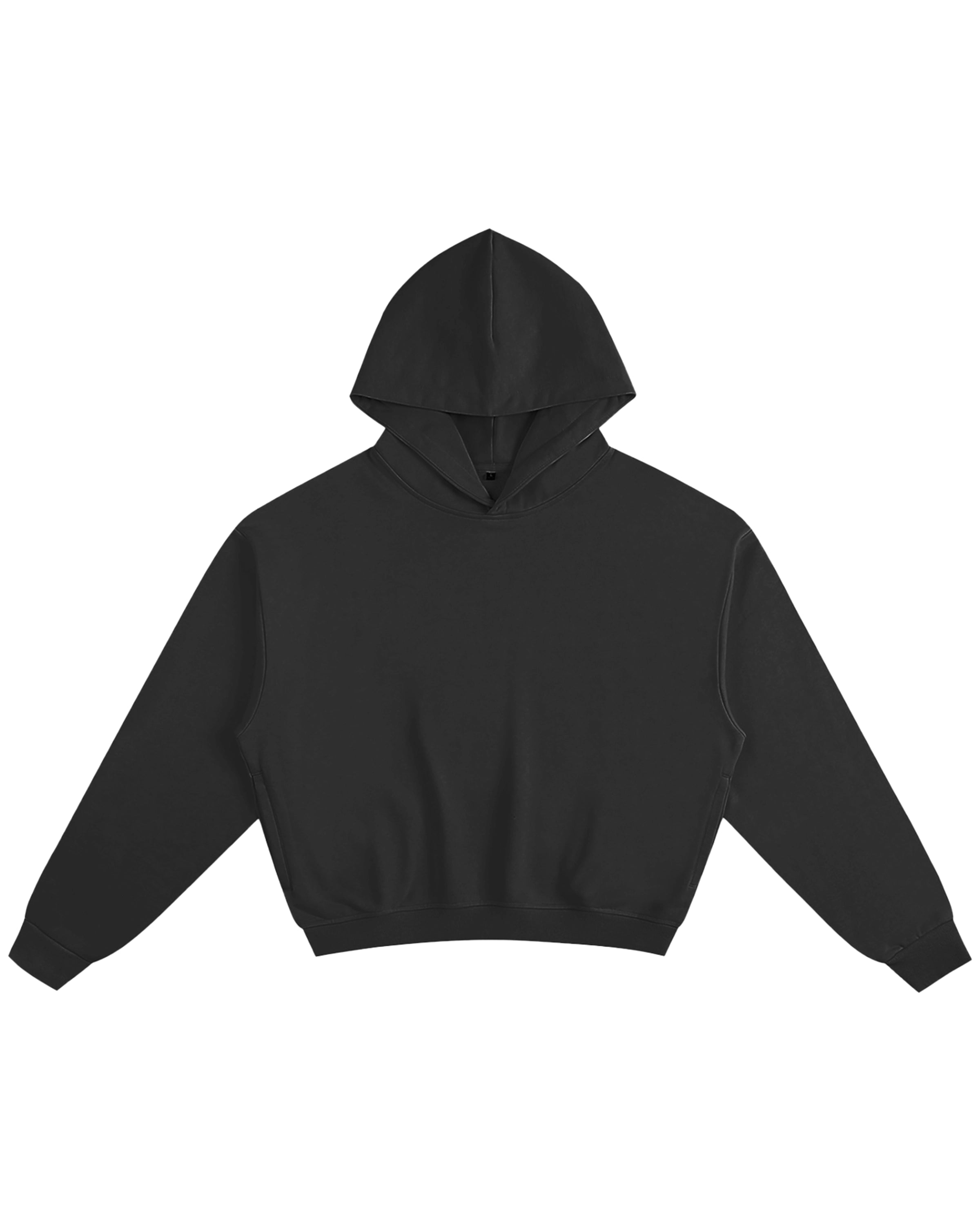 Black Streetwear Drop Shoulder Boxy Hoodie Front Mockup - Hanggerrz