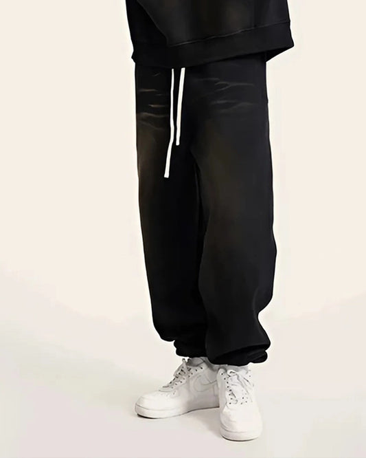 Black Streetwear Monkey Washed Dyed Fleece Jogger - Hanggerrz