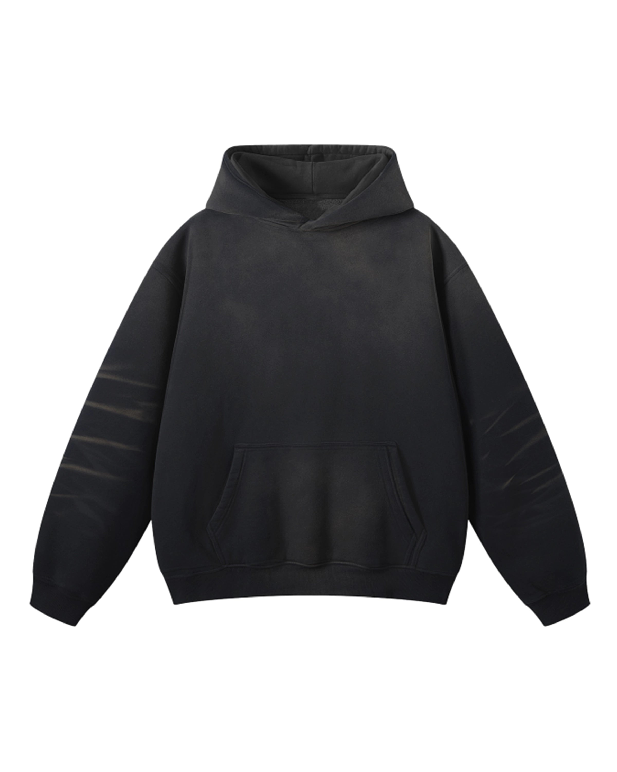 Black Streetwear Sunfade Fleeced Hoodie - Hanggerrz