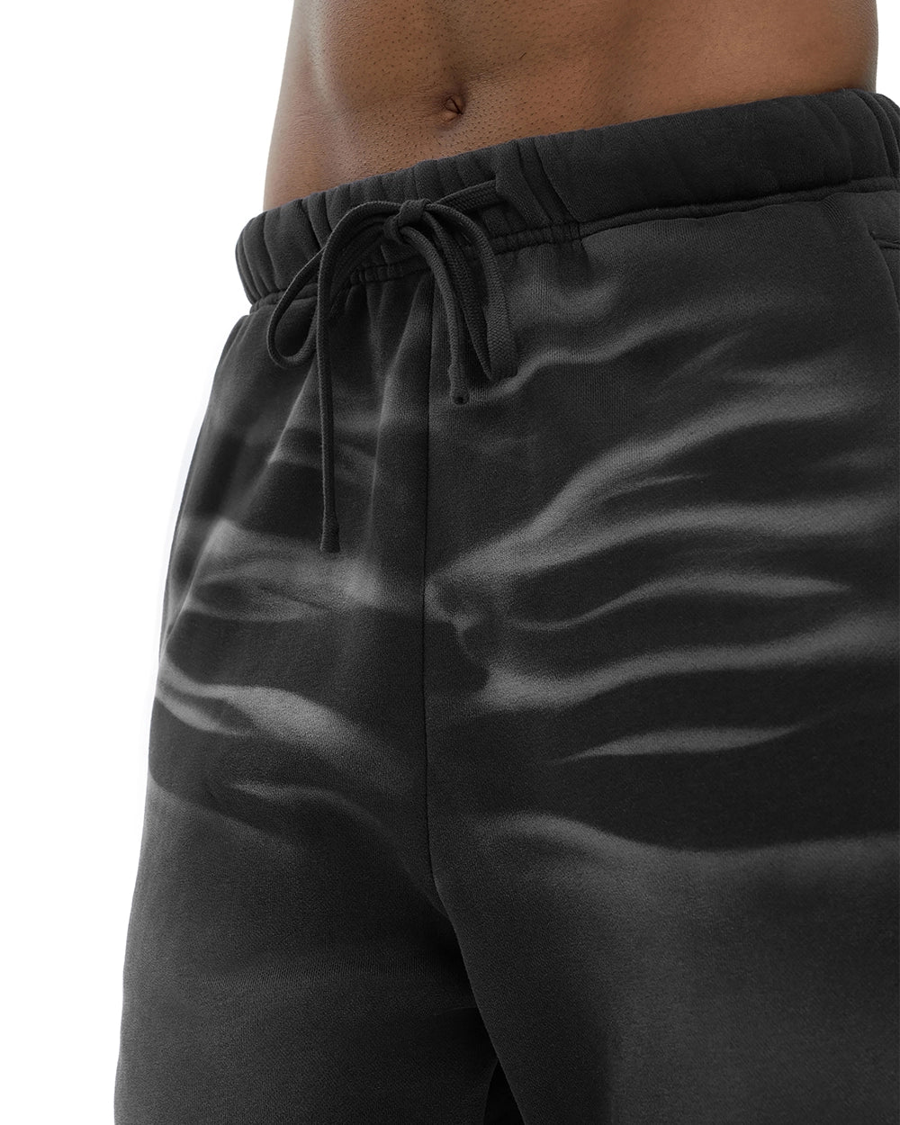 Front Close Look of Black Streetwear Sunfade Fleeced Jogger - Hanggerrz