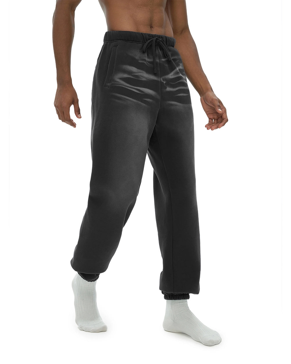 Black Streetwear Sunfade Fleeced Jogger Side Look - Hanggerrz