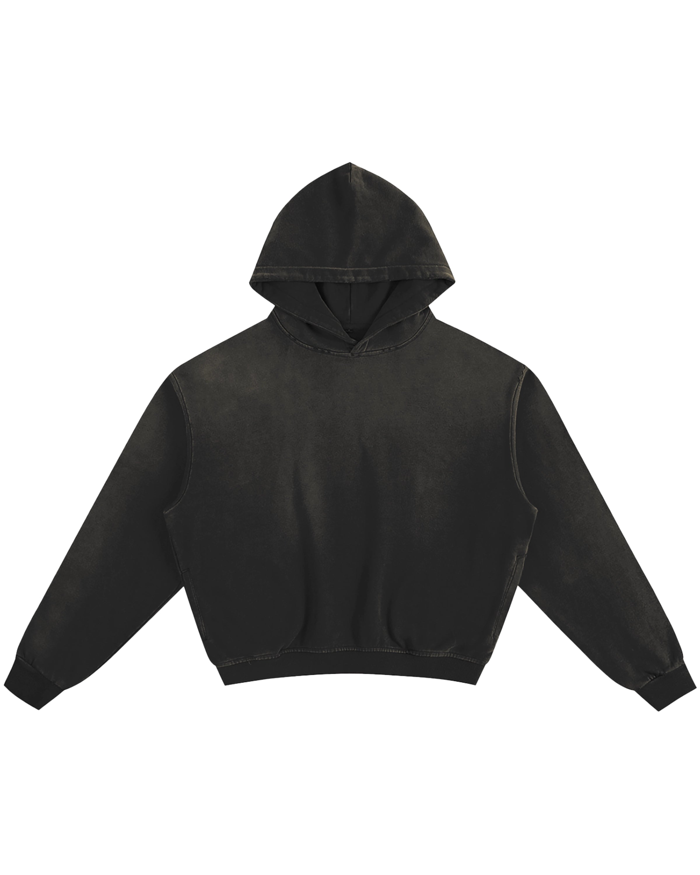 Black Sunfade Boxy Unisex Hoodie Front Mockup - Hanggerrz