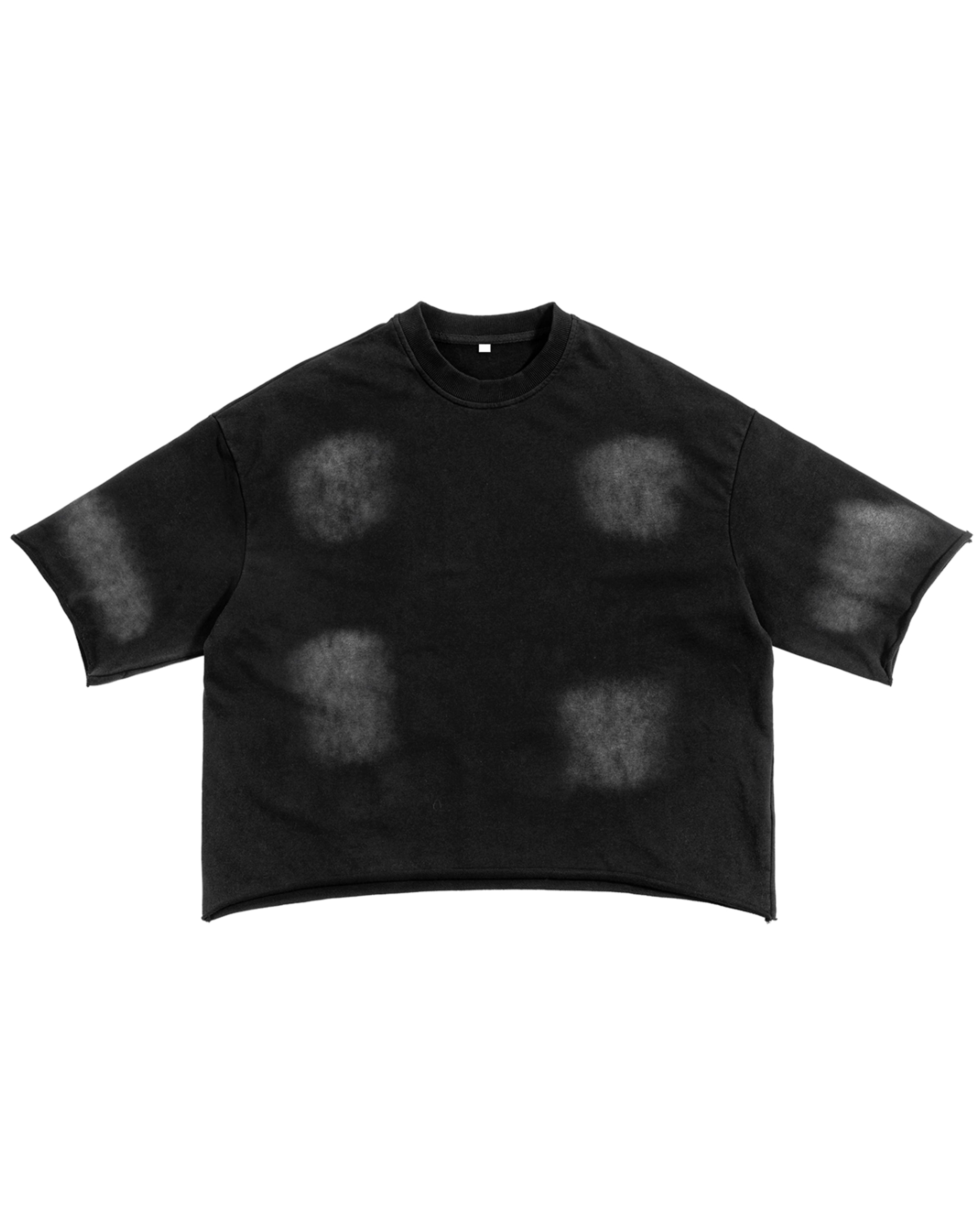 Black Sunfade French Terry Raw Edge Streetwear T-shirt Front Mockup - Hanggerrz