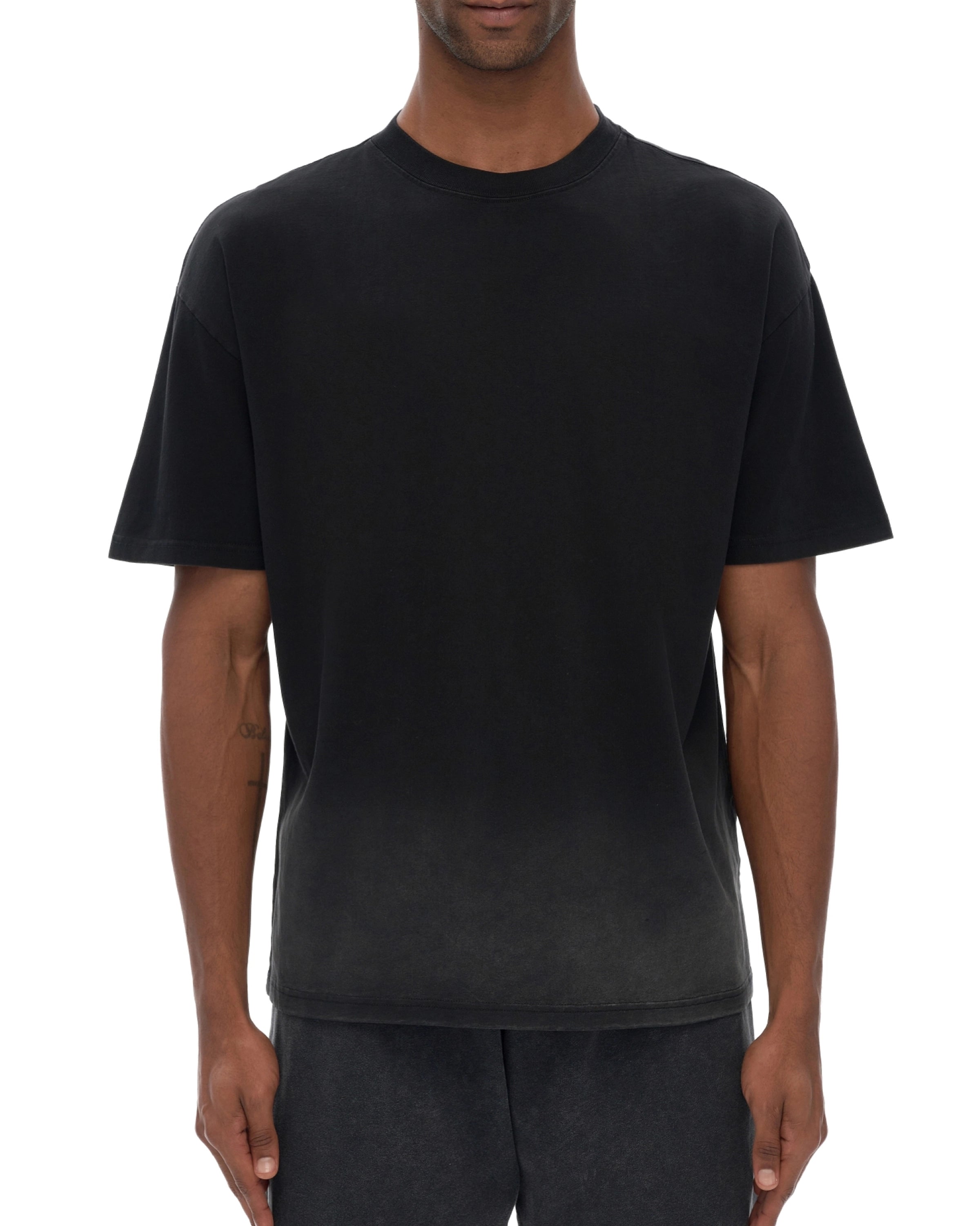 Black Sunfade Vintage Washed Gradient T-Shirt Front - Hanggerrz