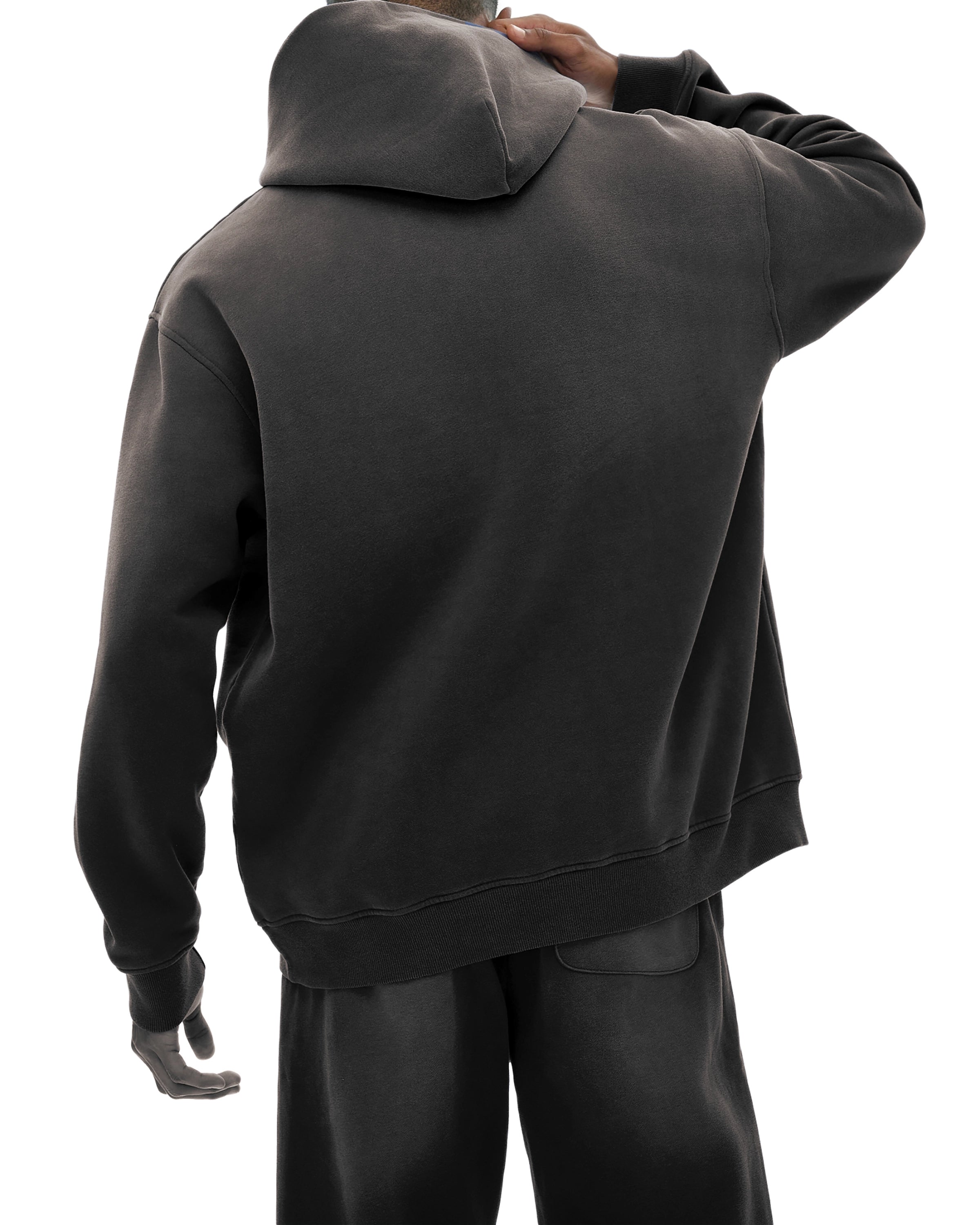 Black streetwear sunfade fleeced hoodie back view - Hanggerrz