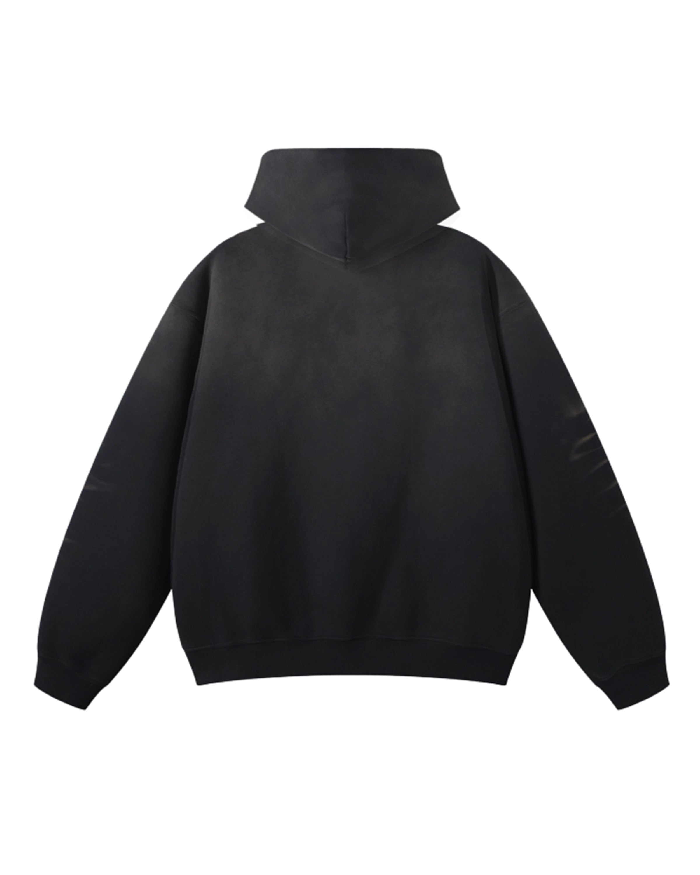 Black streetwear sunfade fleeced hoodie back mockup - Hanggerrz