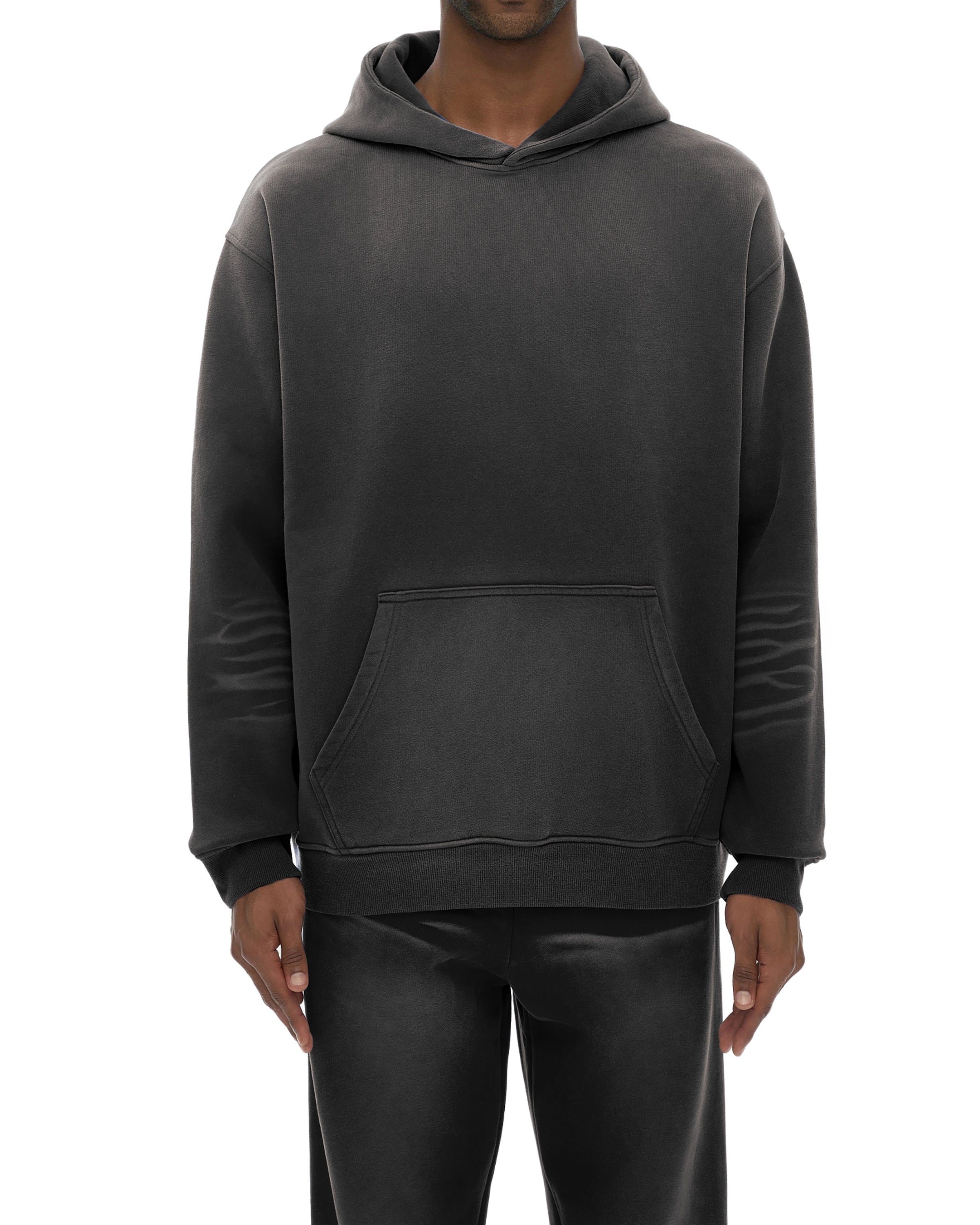 Black streetwear sunfade fleeced hoodie - Hanggerrz