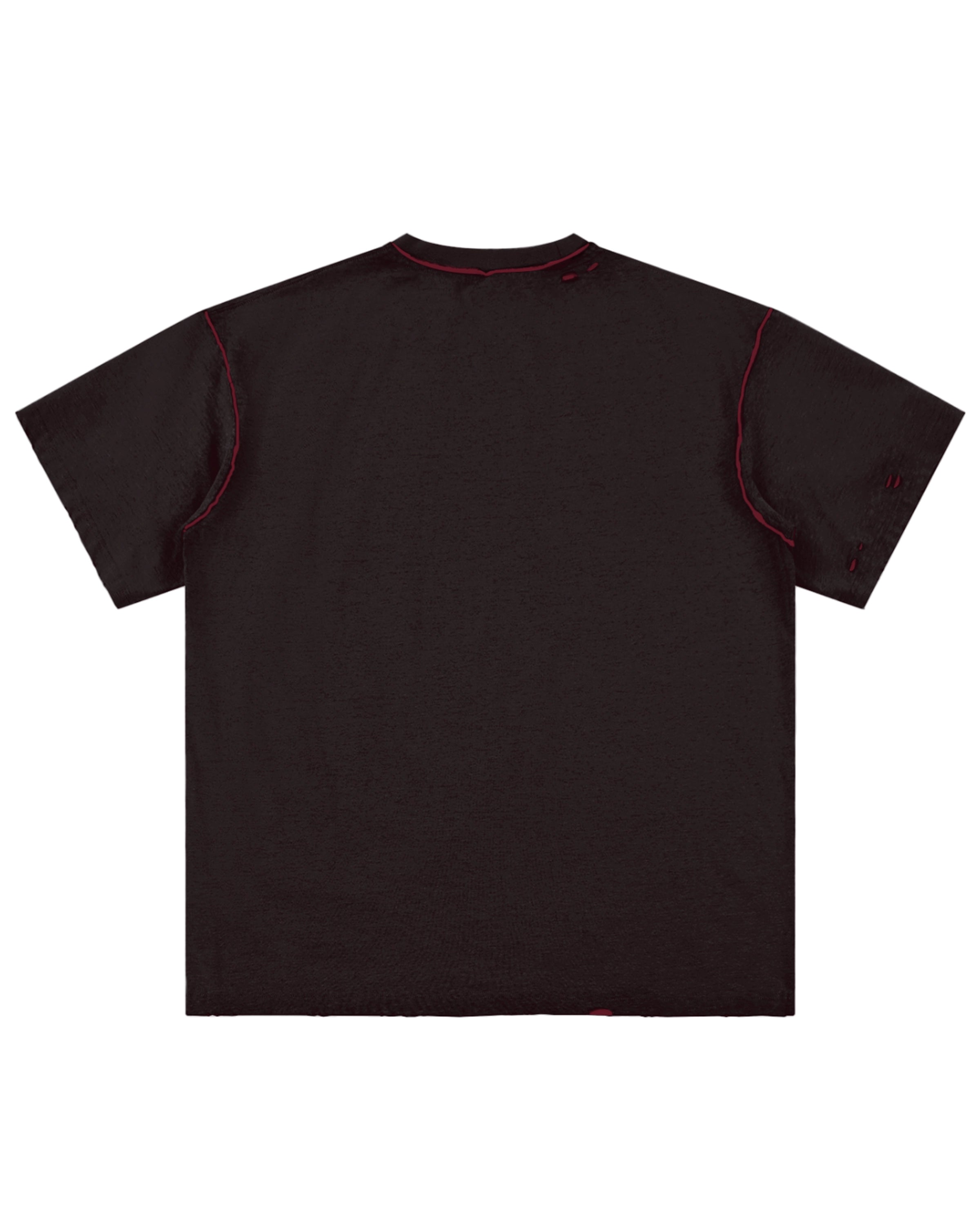 Black with Red Hand-frayed Reversible Streetwear T-shirt Back Mockup - Hanggerrz