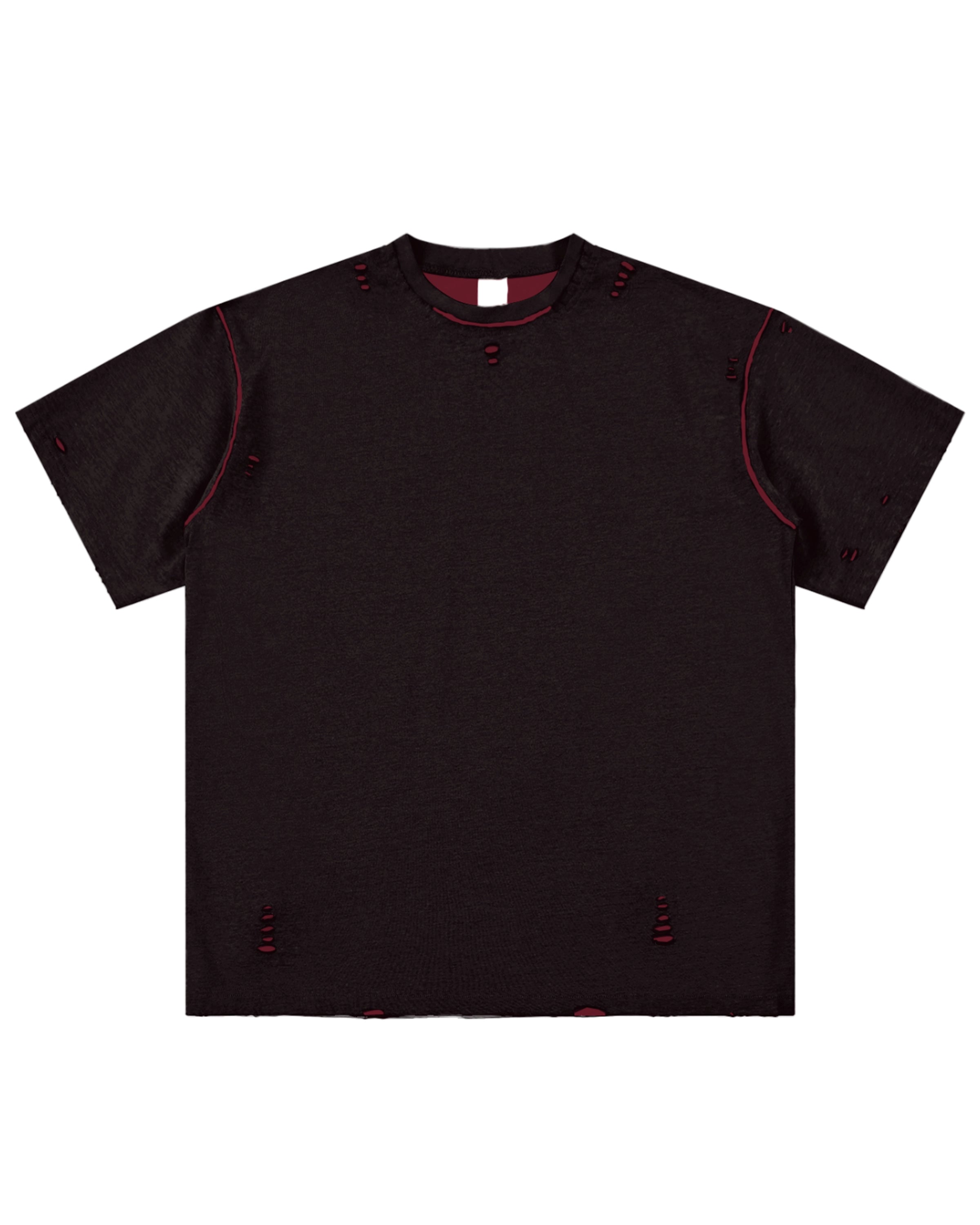 Black with Red Hand-frayed Reversible Streetwear T-shirt Front Mockup - Hanggerrz