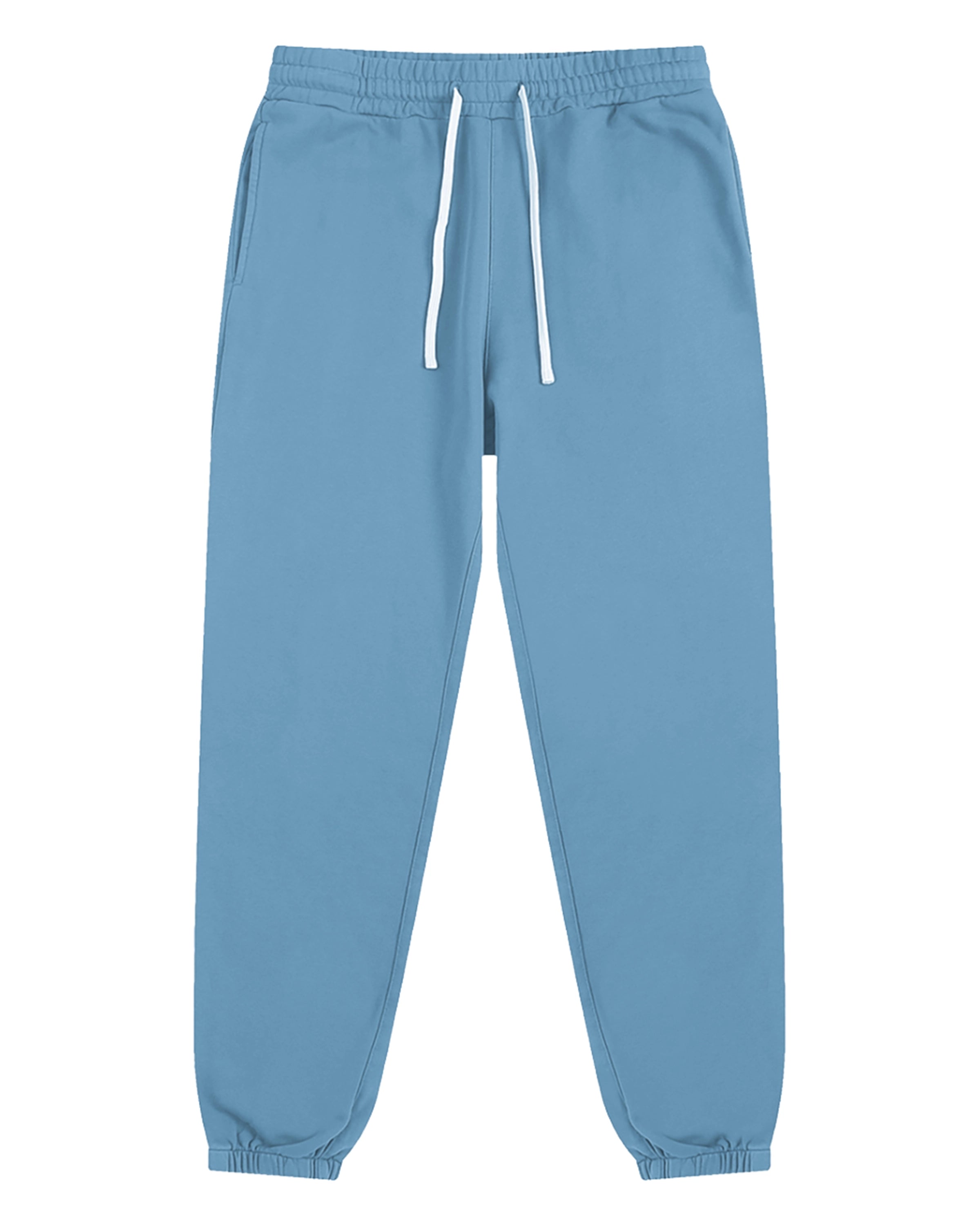 Blue Pure Cotton Essential Unisex Joggers Front Mockup - Hanggerrz
