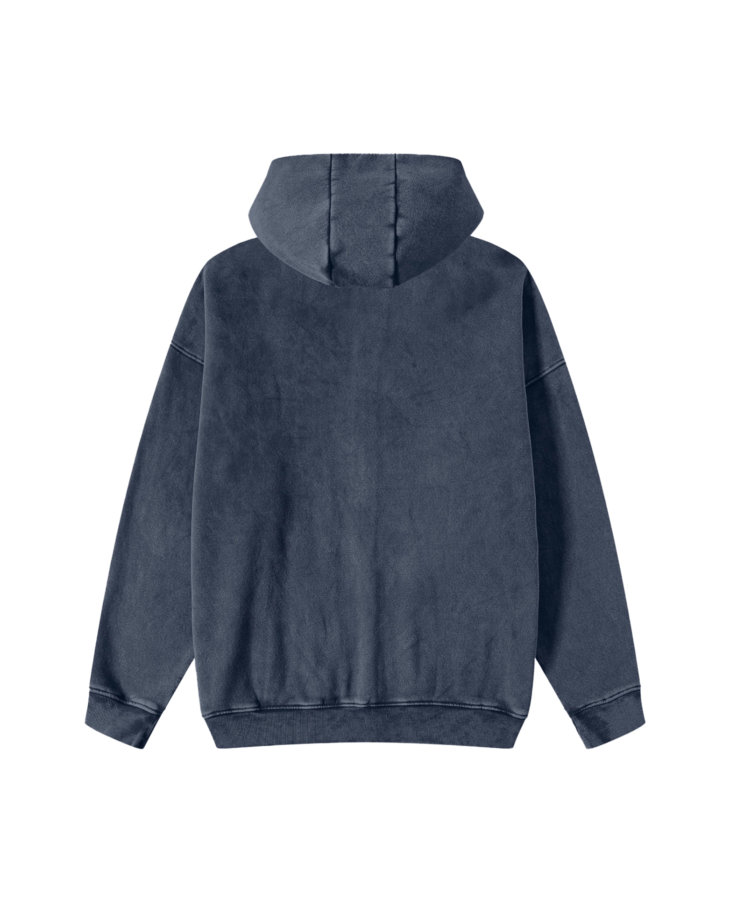 Blue Snow Washed Zip-Through Hoodie Back Mockup - Hanggerrz