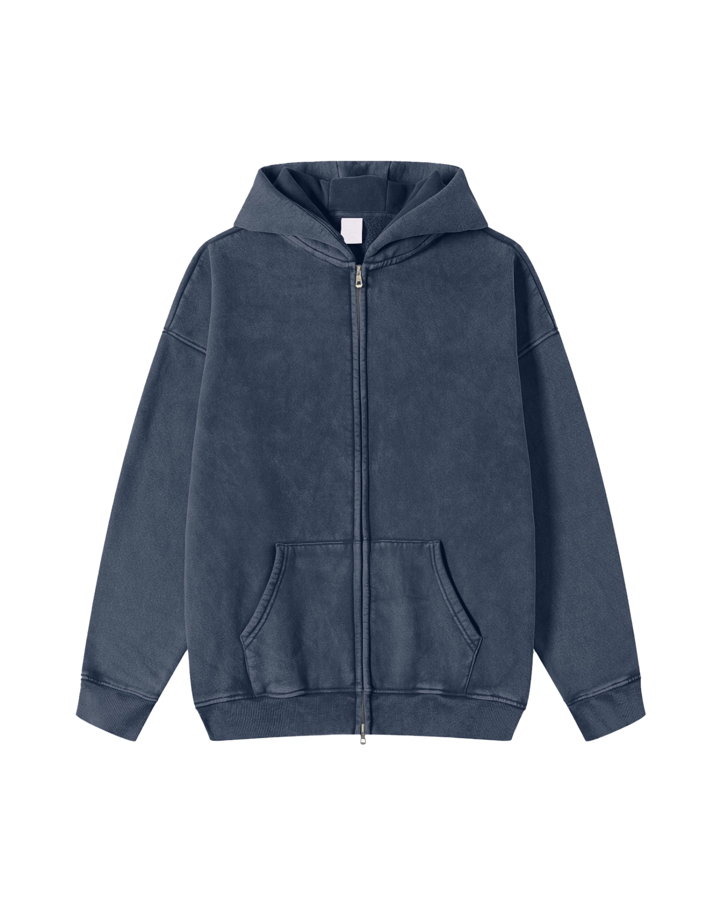 Blue Snow Washed Zip-Through Hoodie Front Mockup - Hanggerrz