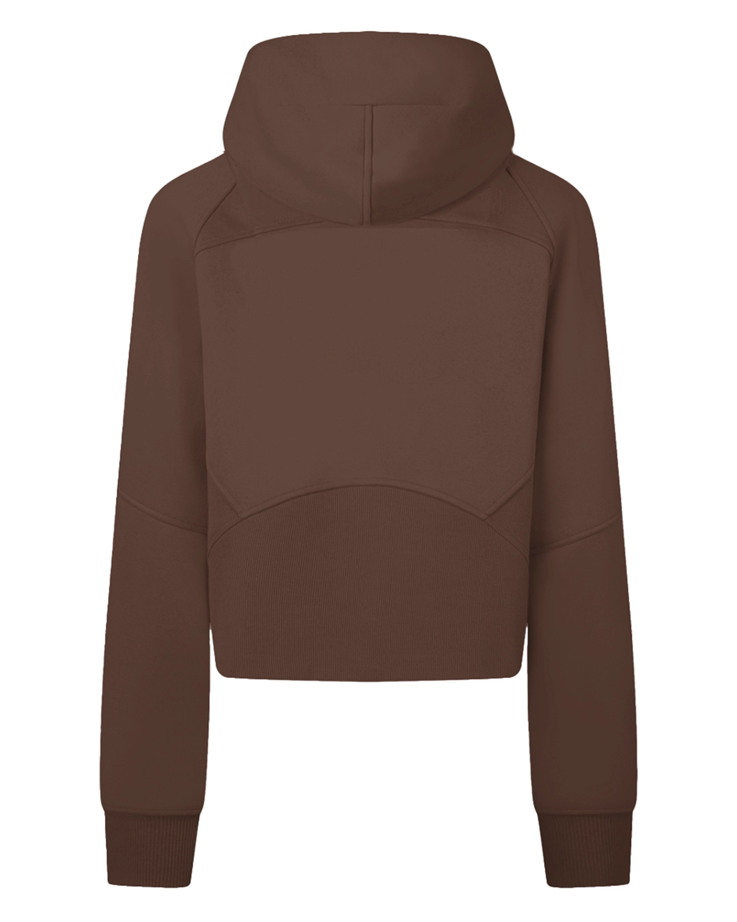 Brown Women's Zip-Through Cropped Hoodie Back Mockup - Hanggerrz