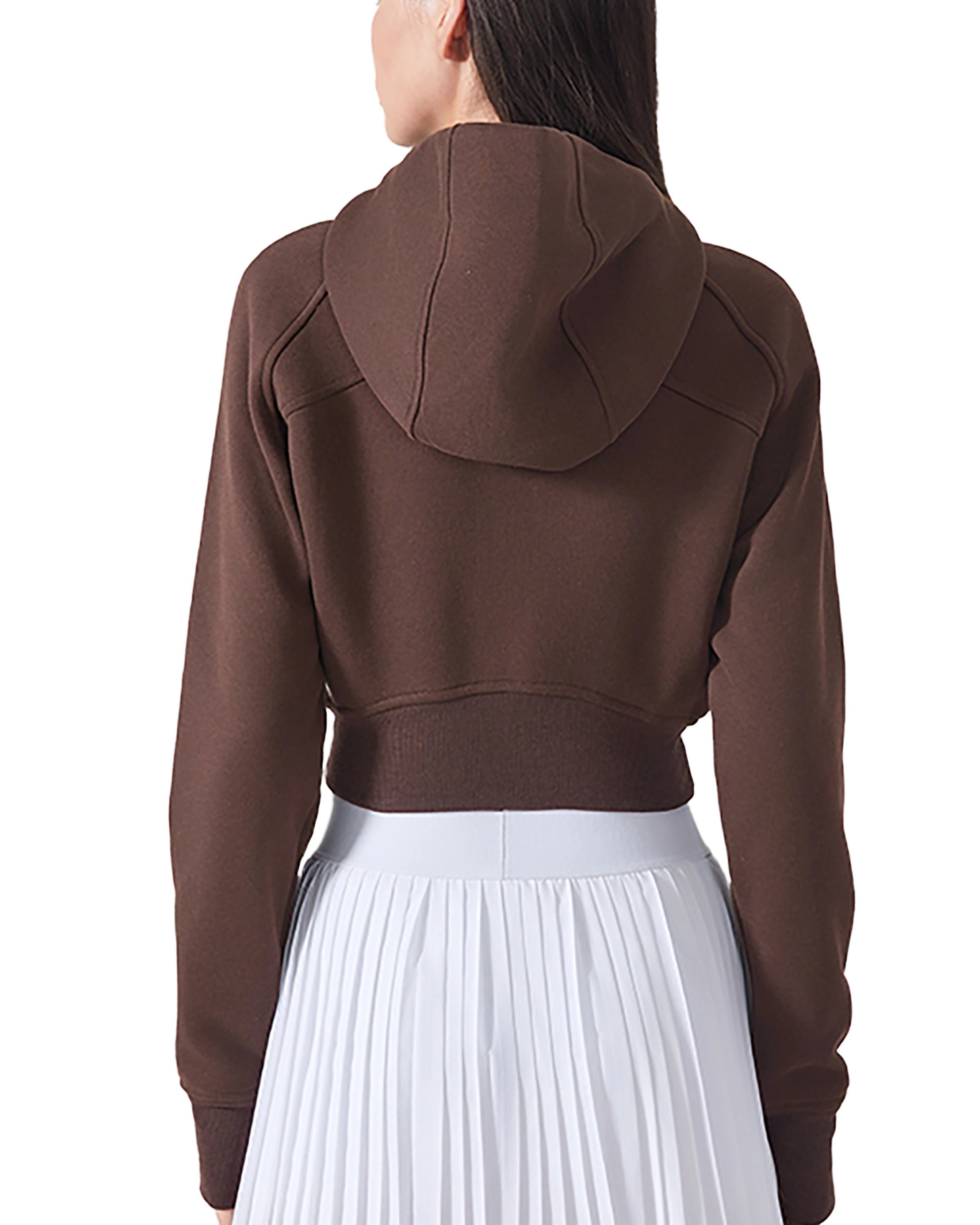 Coffee Cropped Zip-Through Hoodie For Women Back Look - Hanggerrz