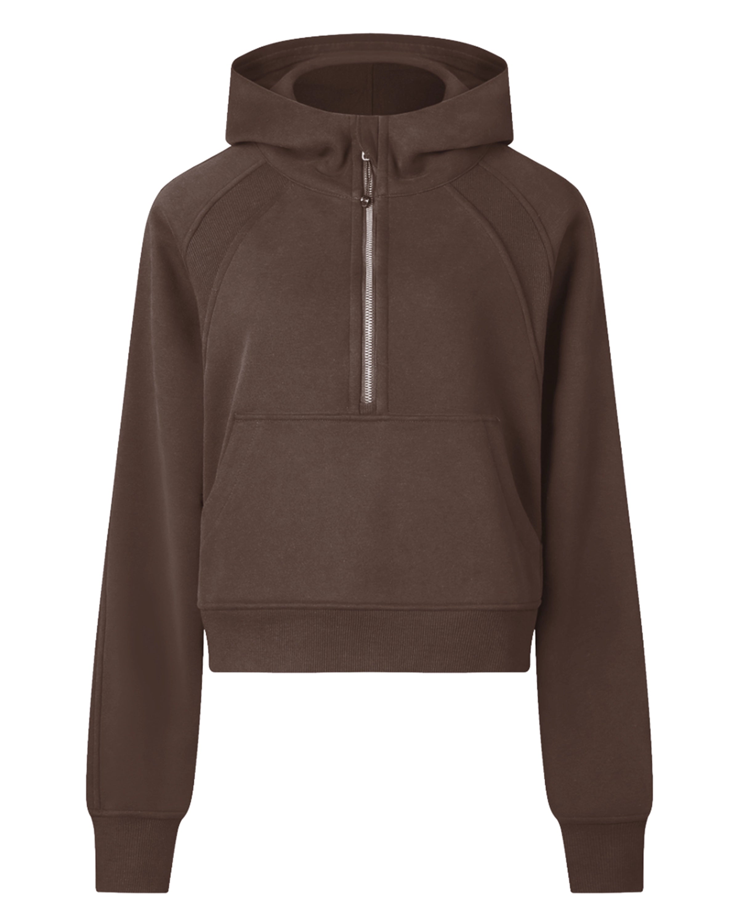 Coffee Women's Half-Zip Cropped Hoodie Front Mockup - Hanggerrz