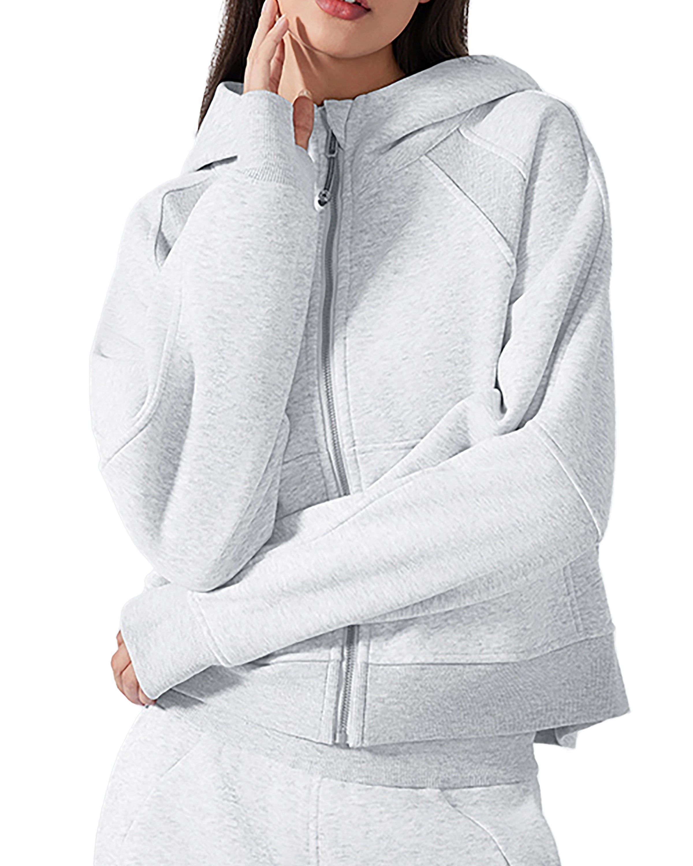 Cold Gray Women's Zip-Through Cropped Hoodie Front Look - Hanggerrz
