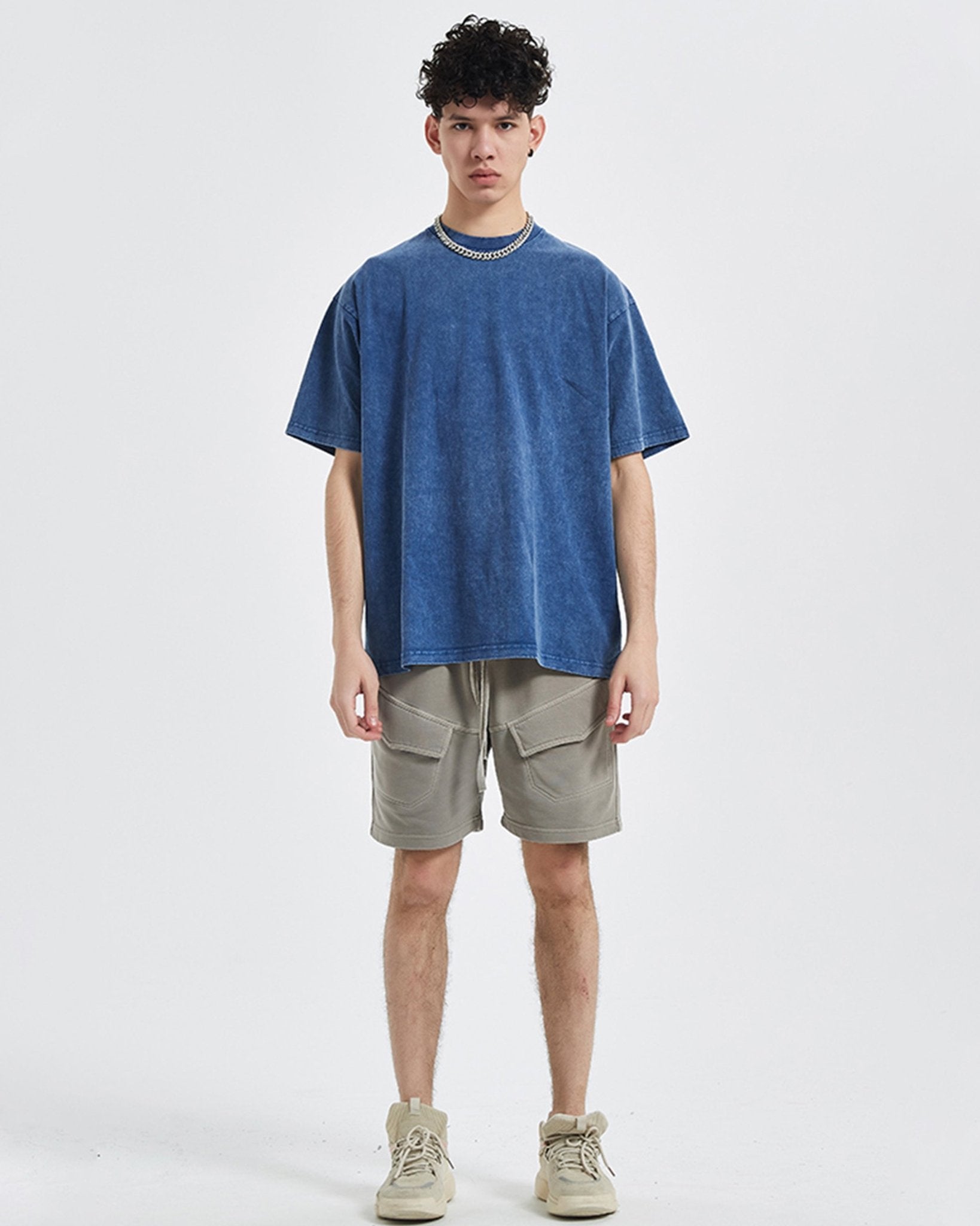 Navy Blue Streetwear Oversize Snow Washed T-Shirt - Hanggerrz