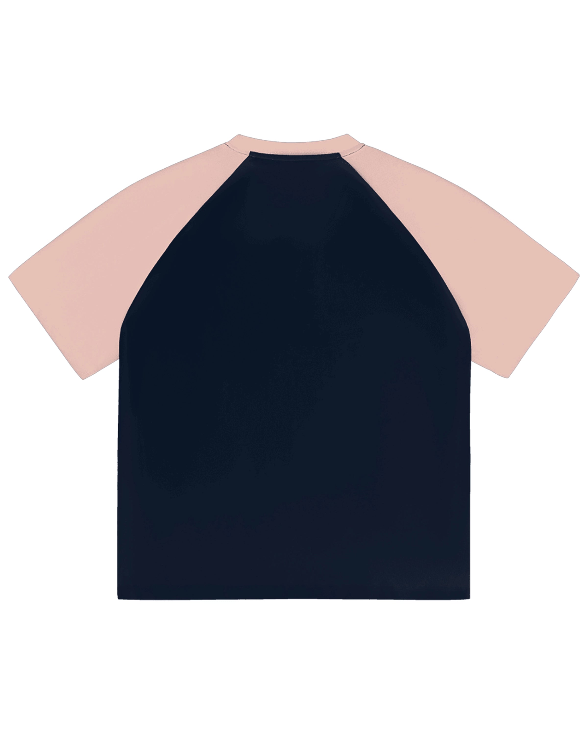 Dark Blue with Light Pink Color-Blocked Raglan Sleeve T-shirt Back Mockup - Hanggerrz
