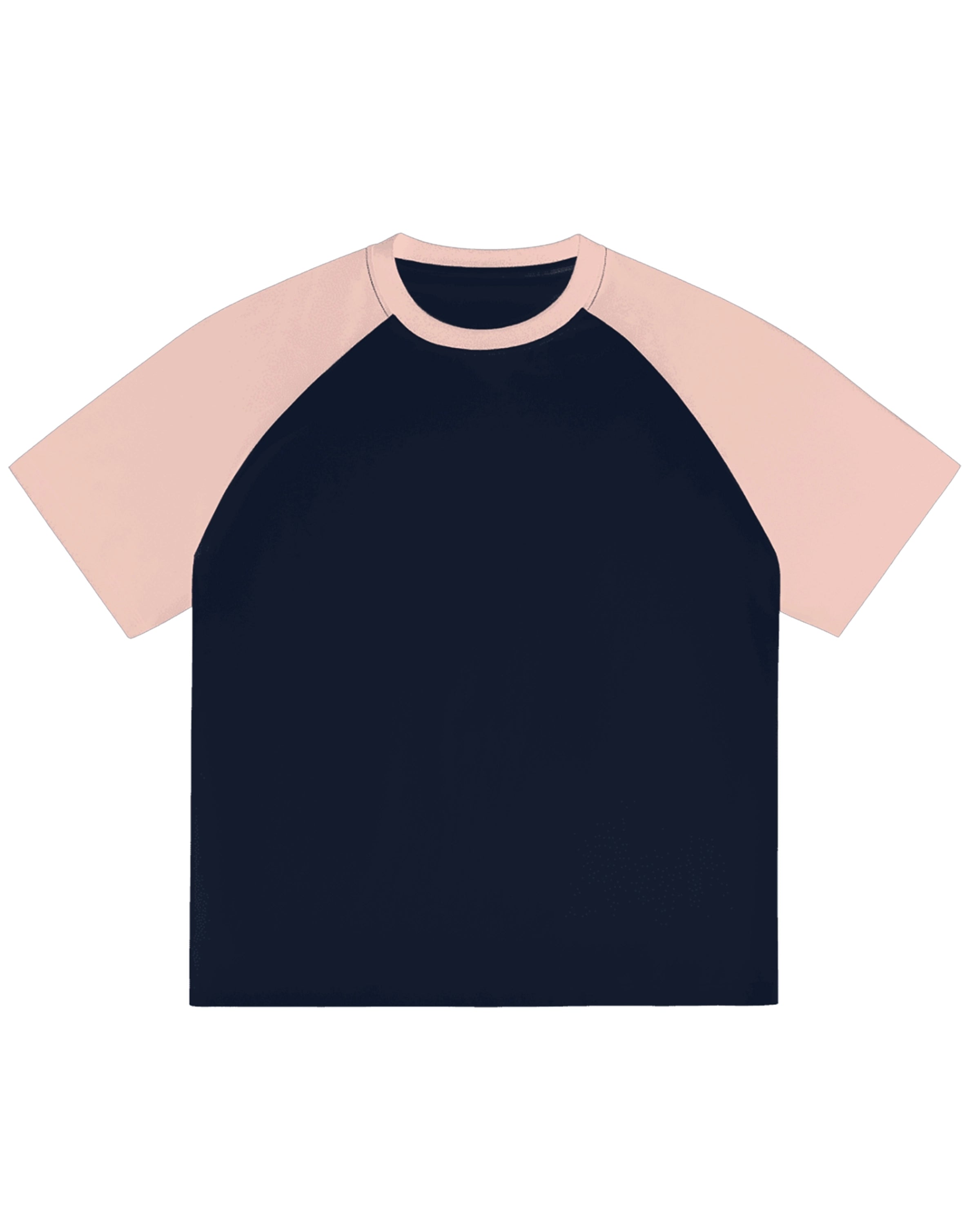 Dark Blue with Light Pink Color-Blocked Raglan Sleeve T-shirt Front Mockup - Hanggerrz