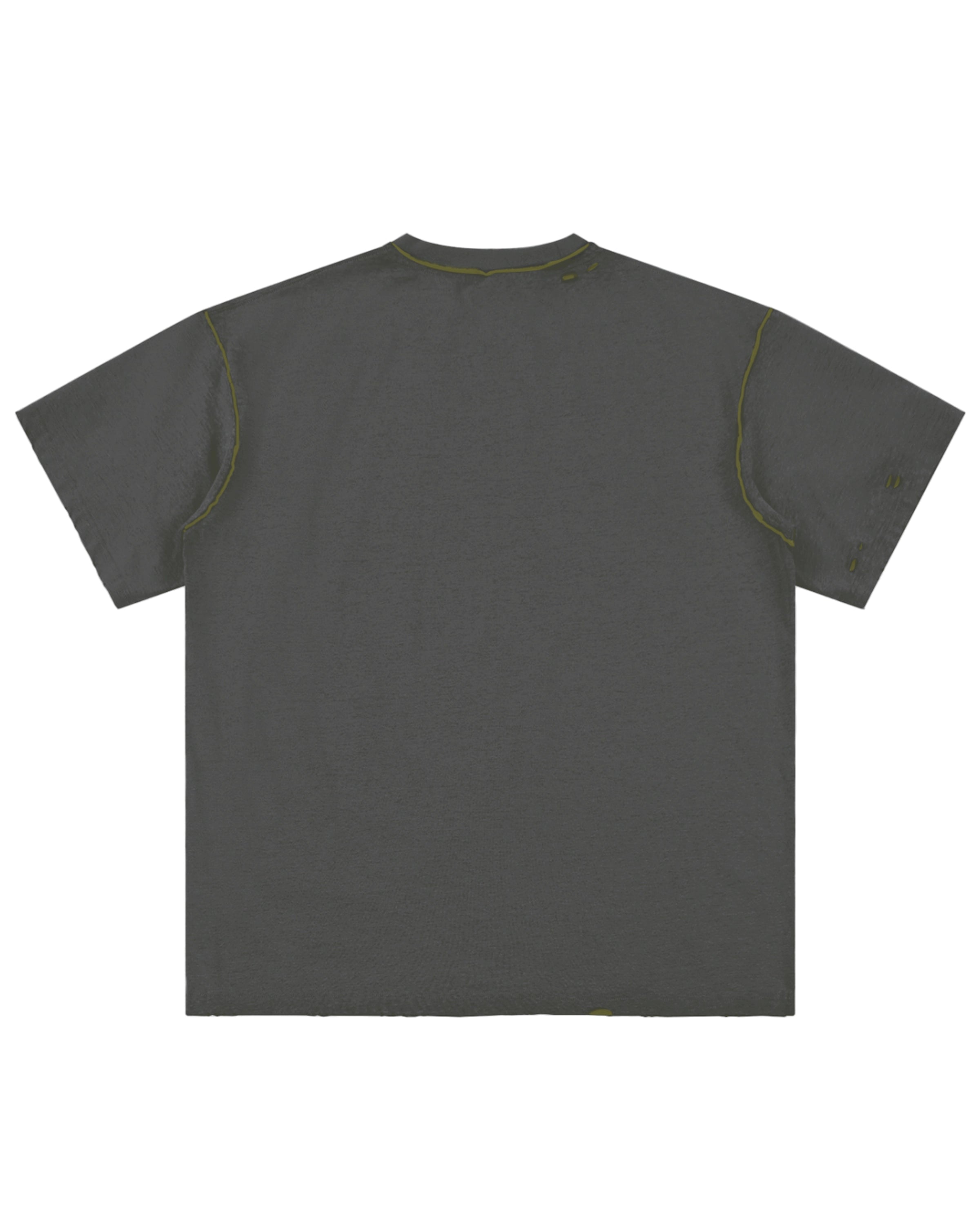 Dark Gray with Army Green Hand-frayed Reversible Streetwear T-shirt Back Mockup