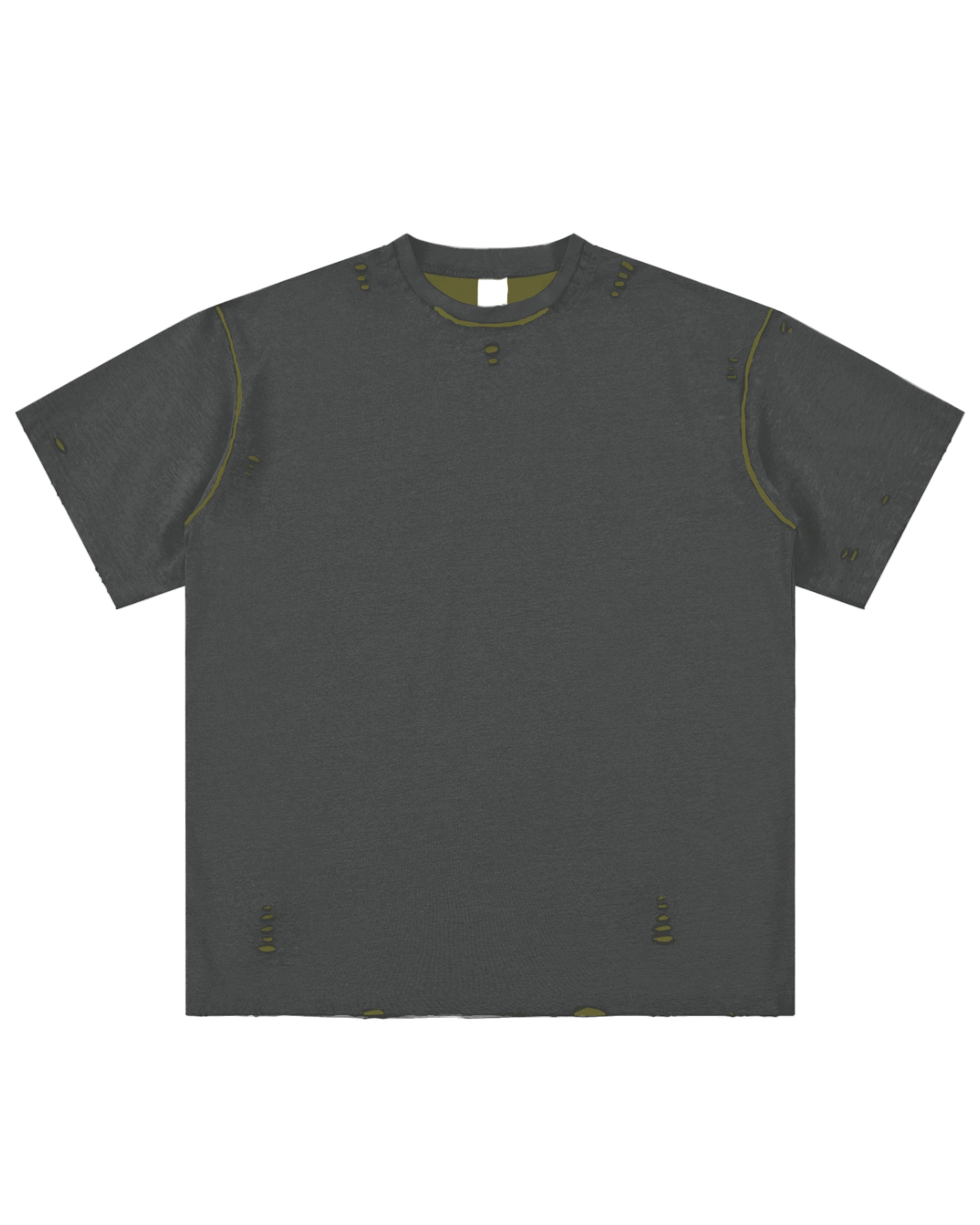 Dark Gray with Army Green Hand-frayed Reversible Streetwear T-shirt Front Mockup - Hanggerrz