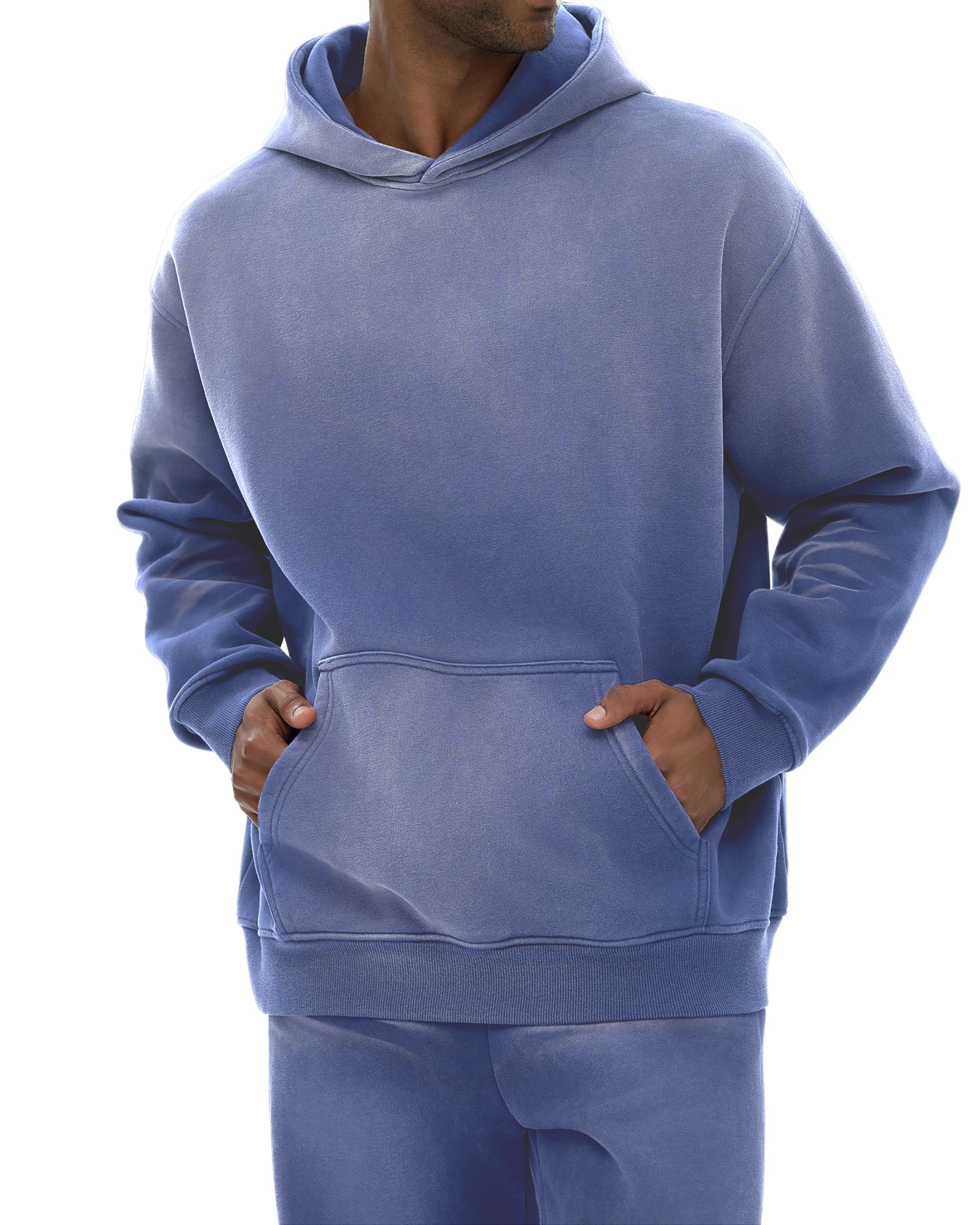 Denim Blue Streetwear Sunfade Fleeced Hoodie - Hanggerrz